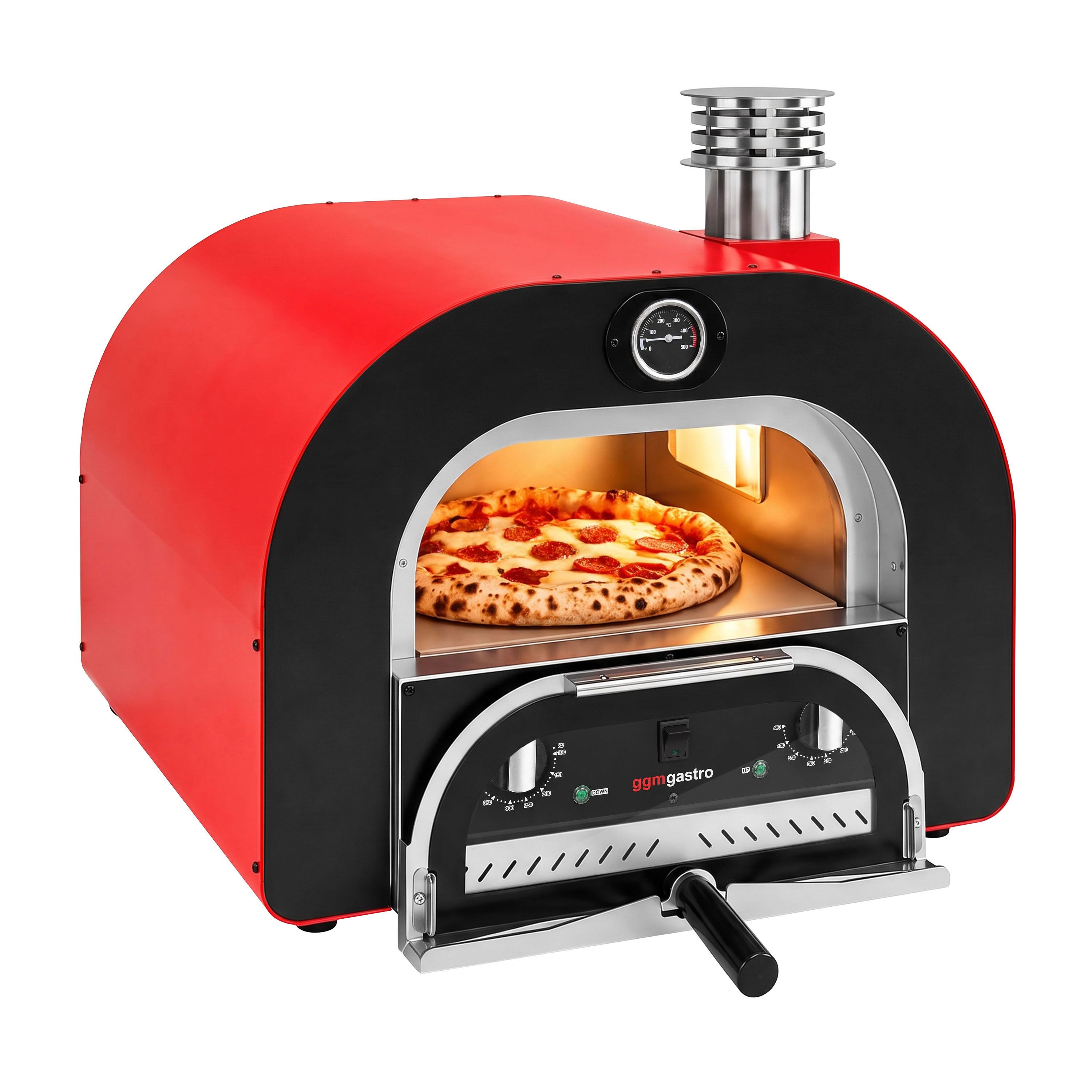 Forno elettrico per pizza - 1x 40 cm - Manuale - con cappa di ventilazione - 3,5 kW - Rosso
