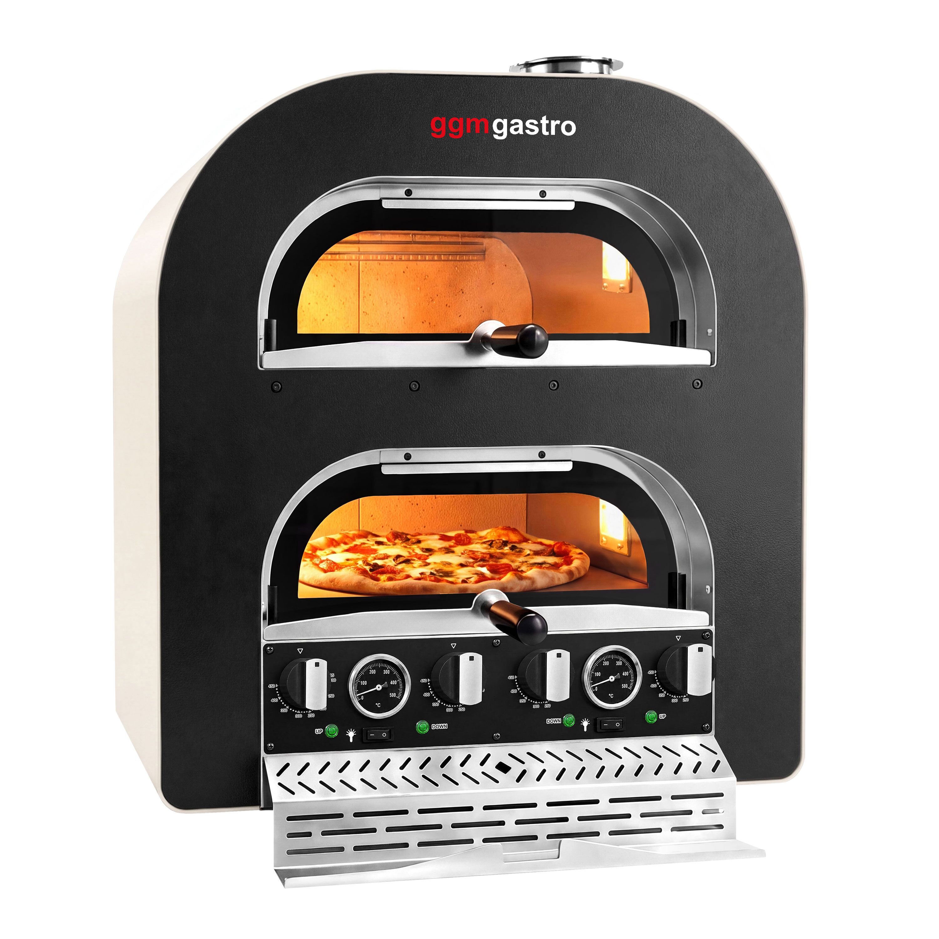 Forno elettrico per pizza - 1+1 x 40 cm - Manuale - con cappa di ventilazione - 7 kW - Bianco