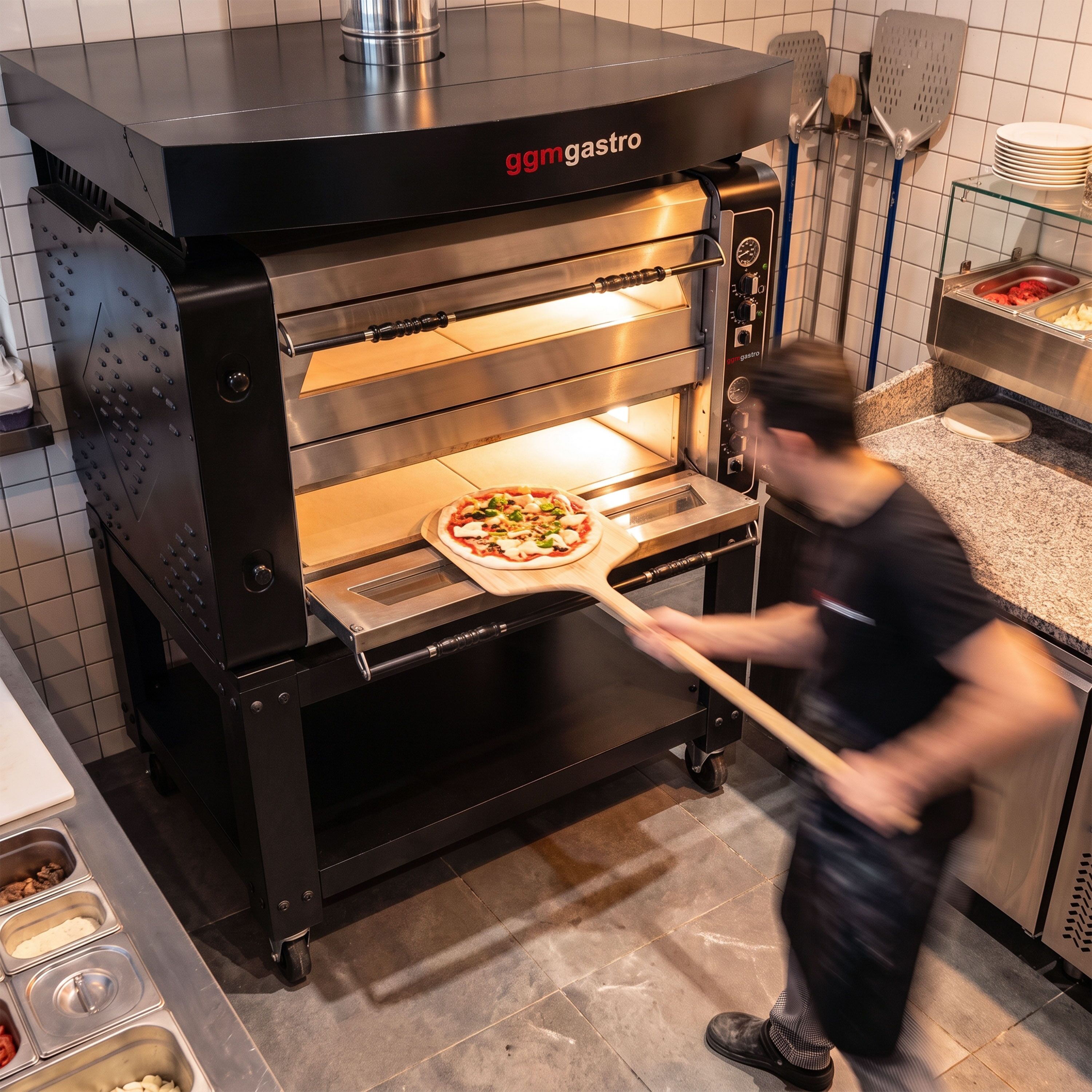 Piec do pizzy – elektryczny – 9+9x 30 cm – manualny – z okapem i podstawą