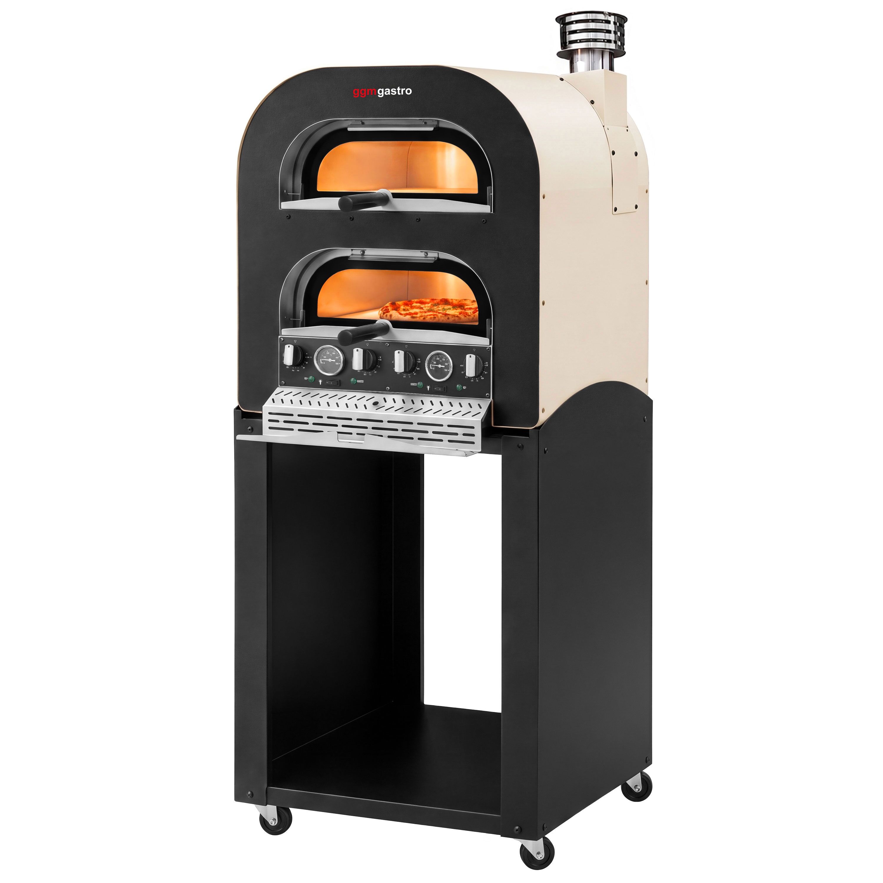 Forno elettrico per pizza - 1+1 x 40 cm - Manuale - con cappa di ventilazione - 7 kW - Bianco