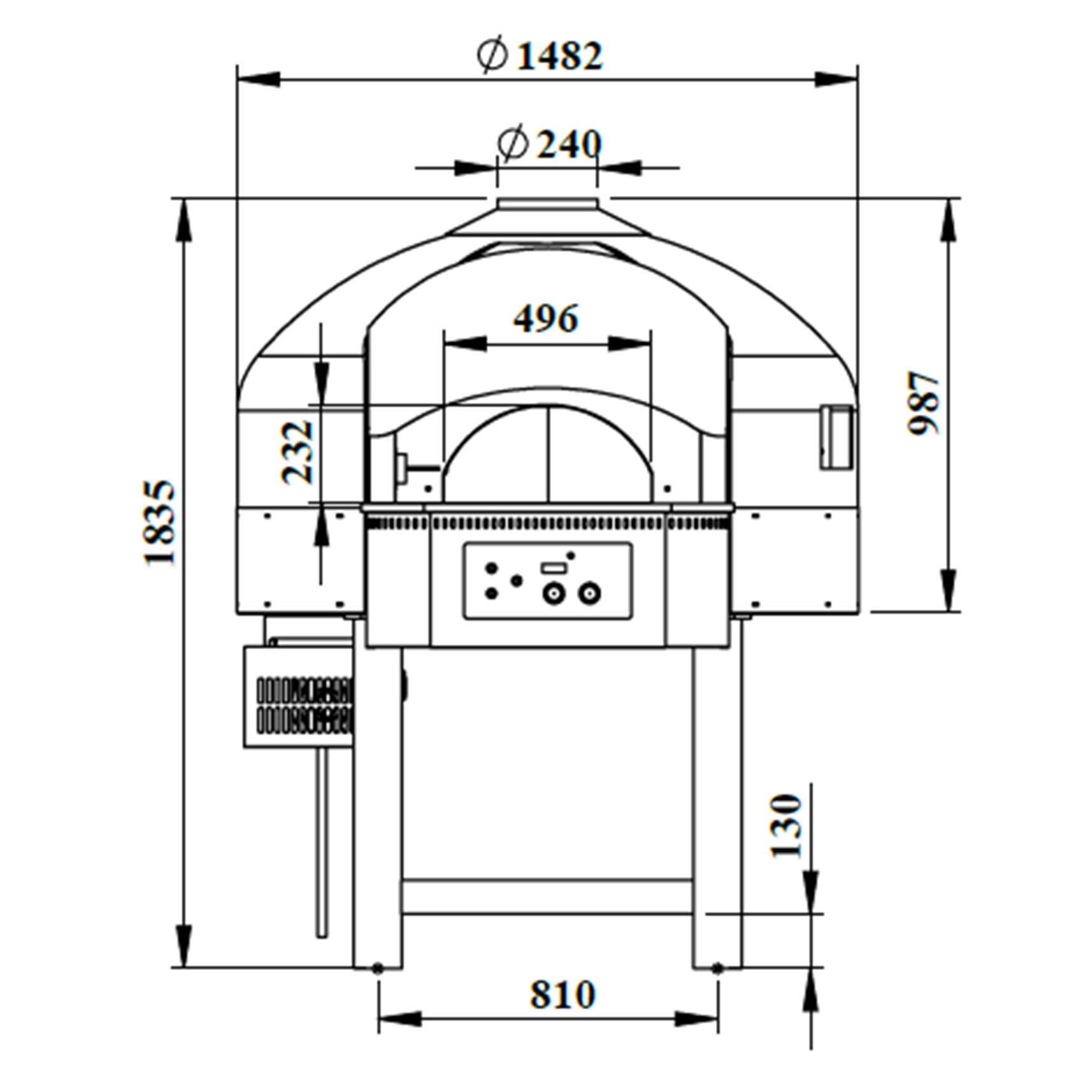 Gas Deck Pizza Oven - Single Deck - Refractory Stone Deck - 10 x Ø 30cm (12") - 230V Single Phase - Touchscreen Controls - up to 400°C - incl. Base frame