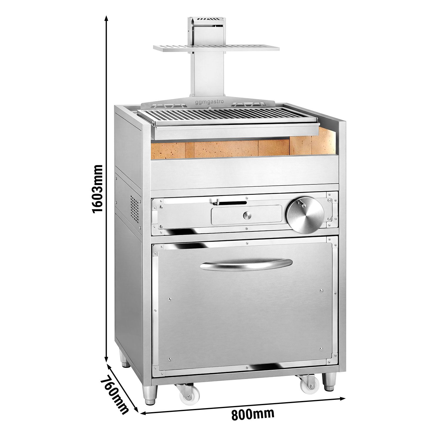 Charcoal barbecue – 2 height-adjustable grill racks – with ash drawer & storage drawer
