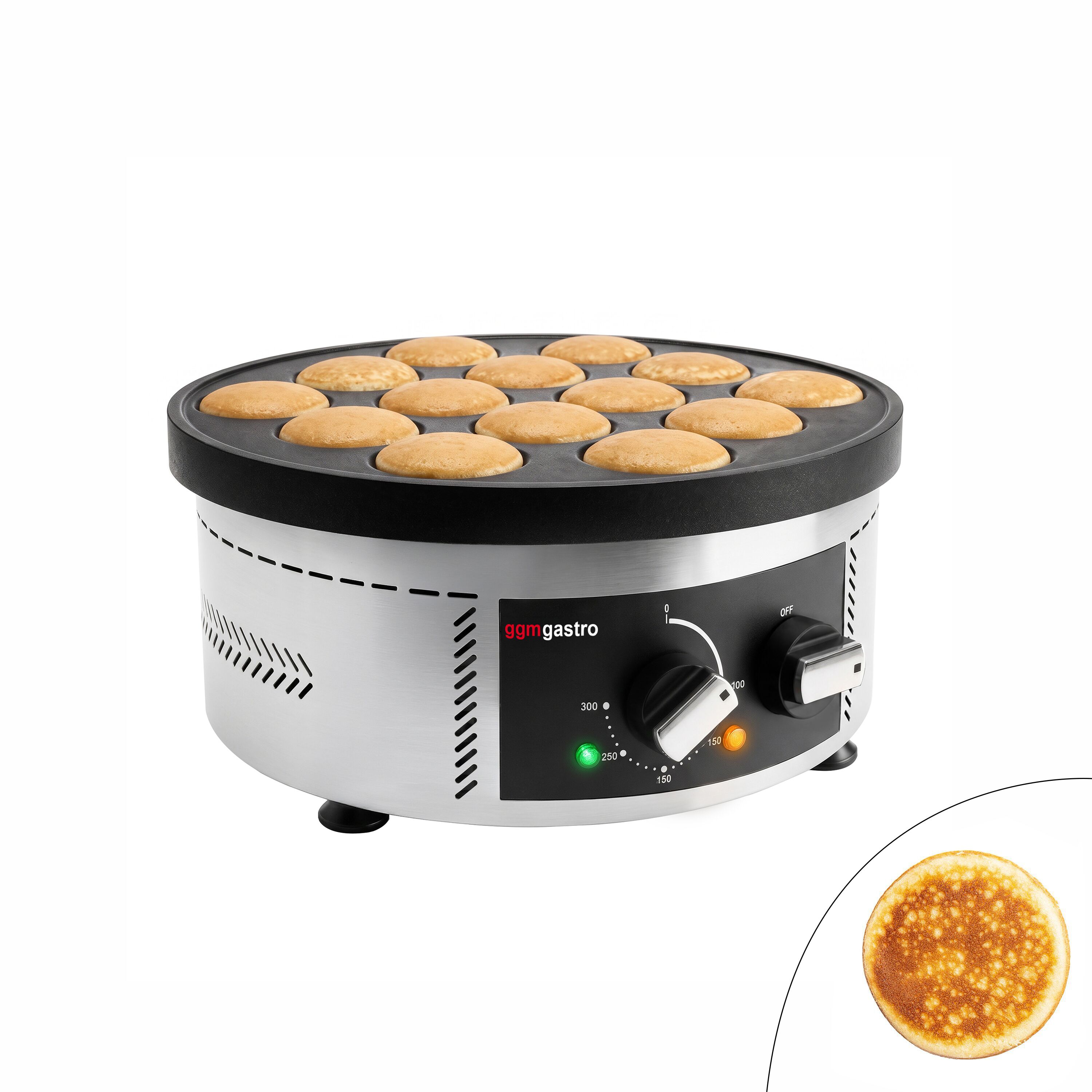 Máquina de tortitas - para 14 unidades de Ø 80 mm - recubrimiento de teflón - cuerpo redondo