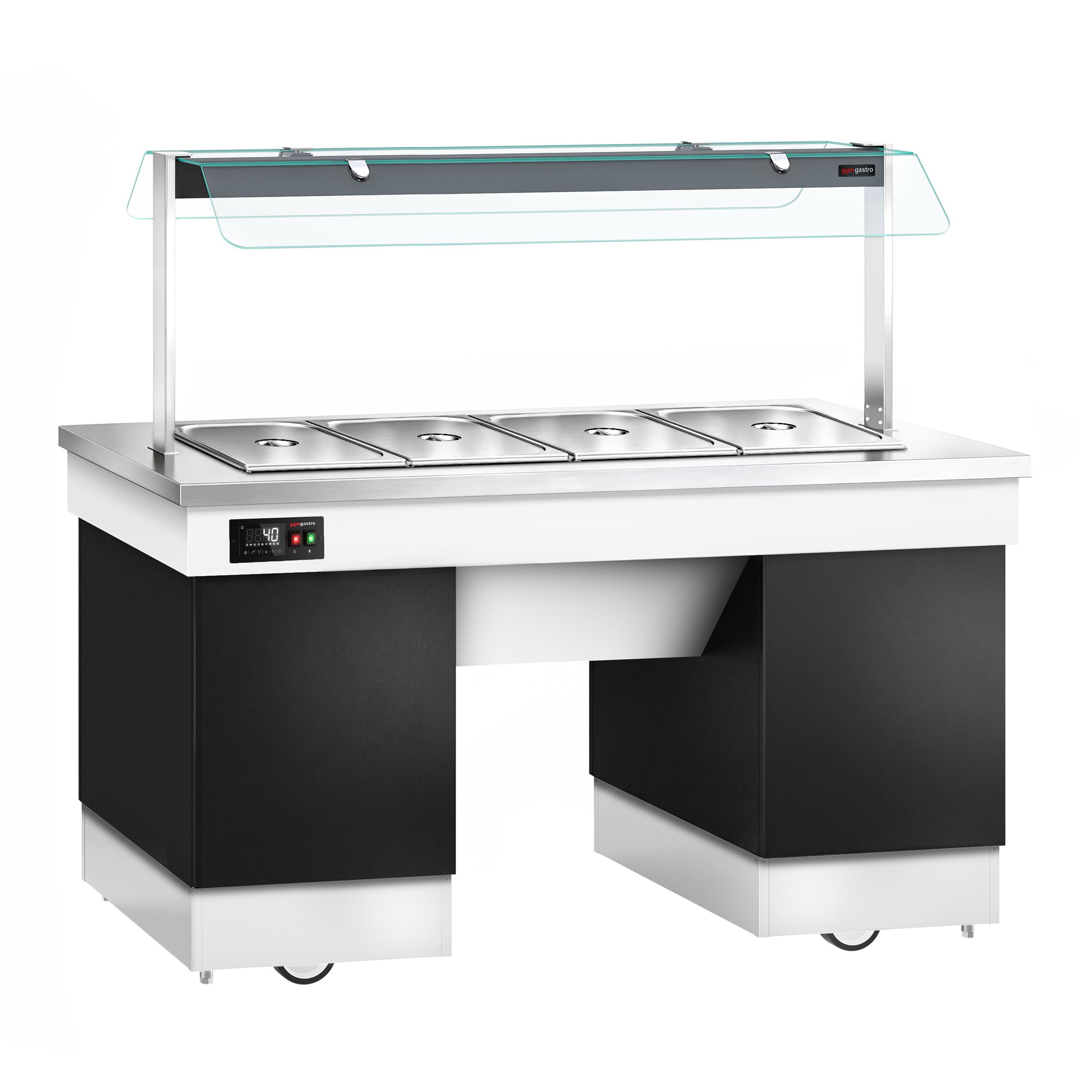 Hot buffet counter – with bain-marie – 1670 mm – for 4x GN 1/1 – incl. castors