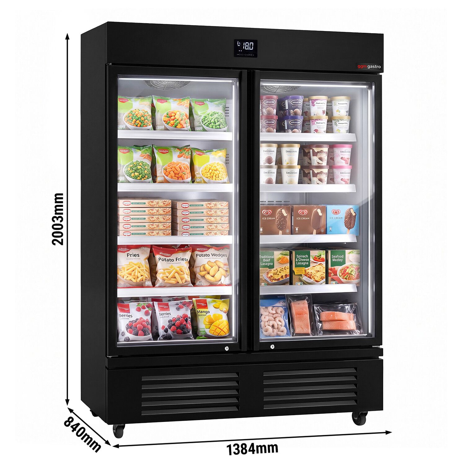 Wall-mounted deep-freeze cabinet – 1384mm – with 8 shelves – with triple glazing