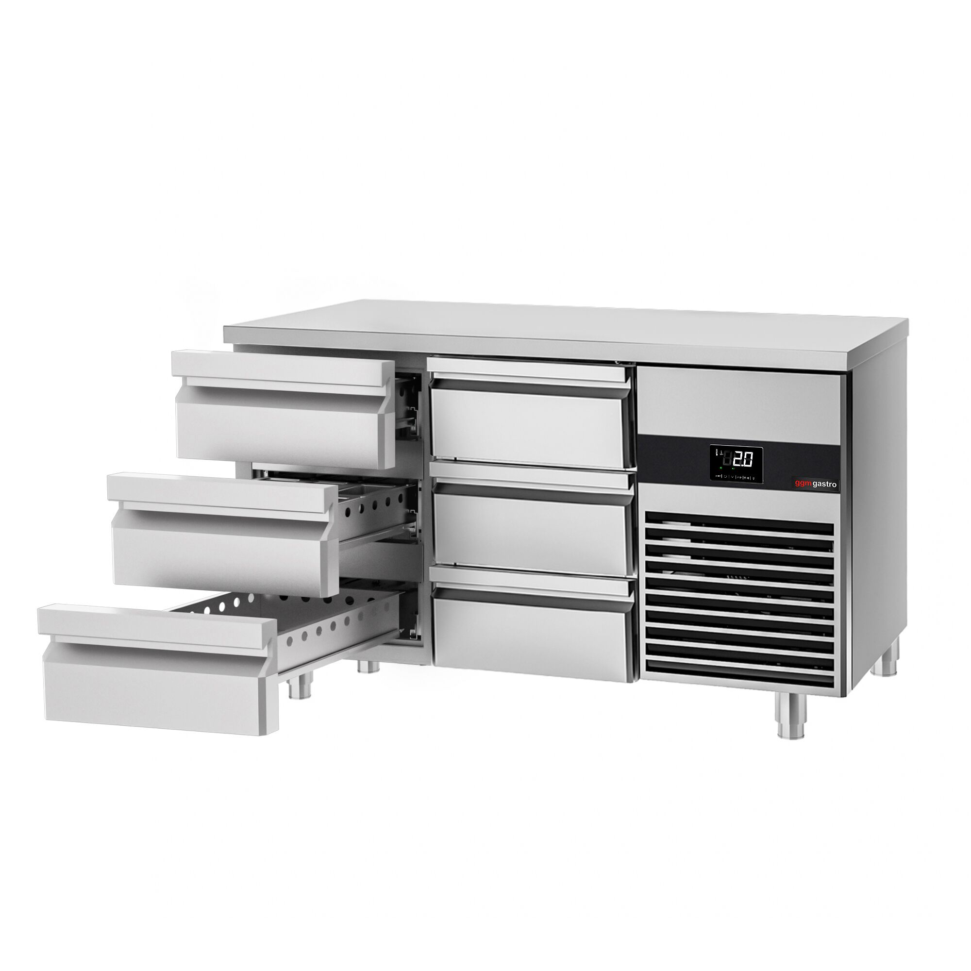 Commercial Counter Fridge PREMIUM - 1400x700mm - with 6 drawers - incl. cutting board green