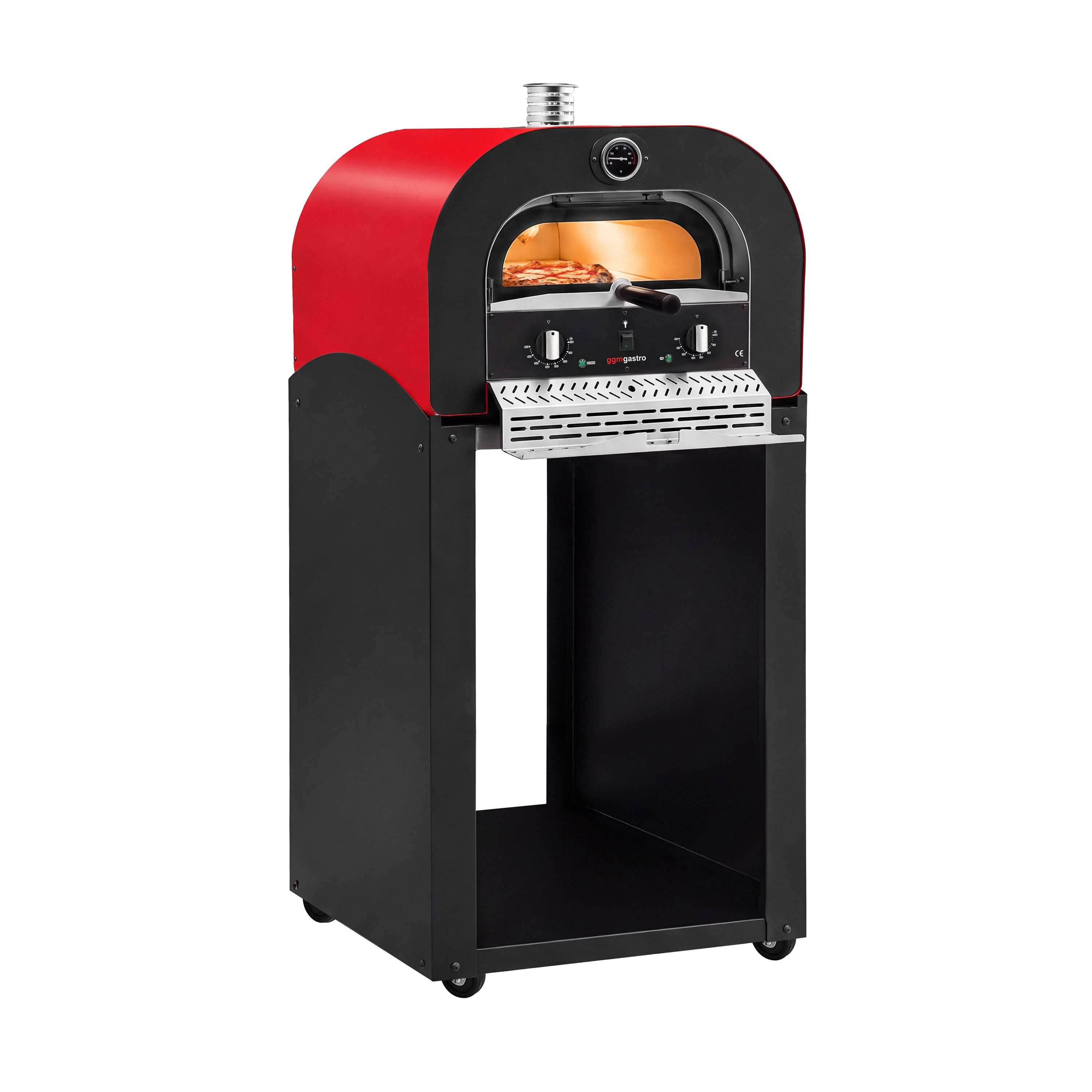 Forno elettrico per pizza - 1x 40 cm - Manuale - con cappa di ventilazione - 3,5 kW - Rosso