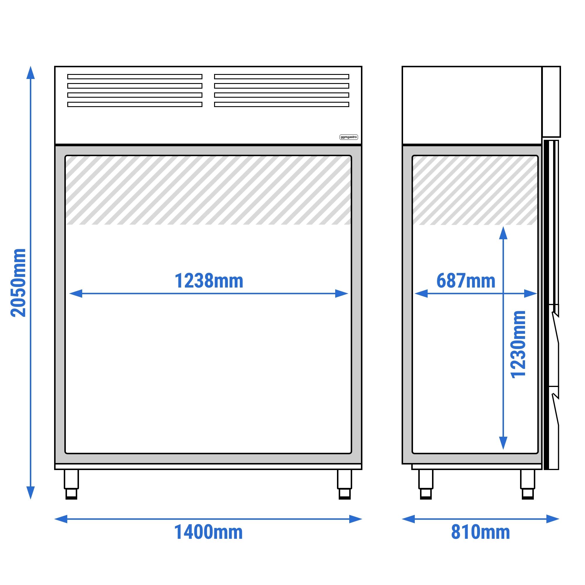 Commercial Upright Freezer Stainless steel PREMIUM - GN 2/1 - 1400L - with 2 half doors & 4 drawers