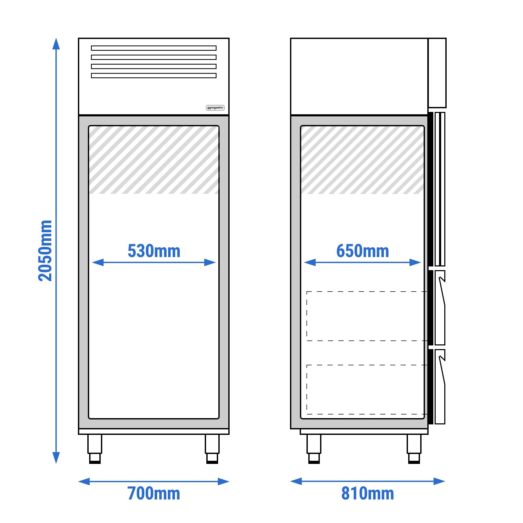 Commercial Upright Freezer Stainless steel PREMIUM - GN 2/1 - 700L - with 1 glass door & 2 drawers