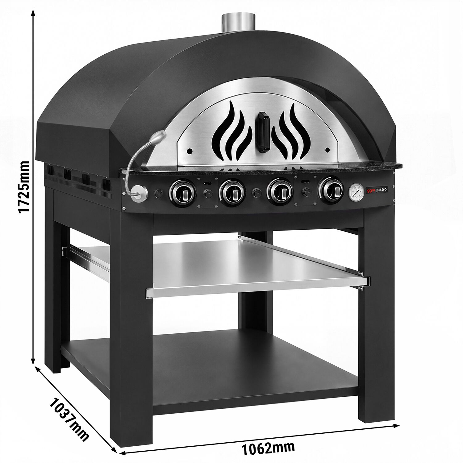 Gas Deck Pizza Oven - Single Deck - 4x Ø30 cm - Mechanical Controls - Anthracite - up to 400°C - incl. Base frame