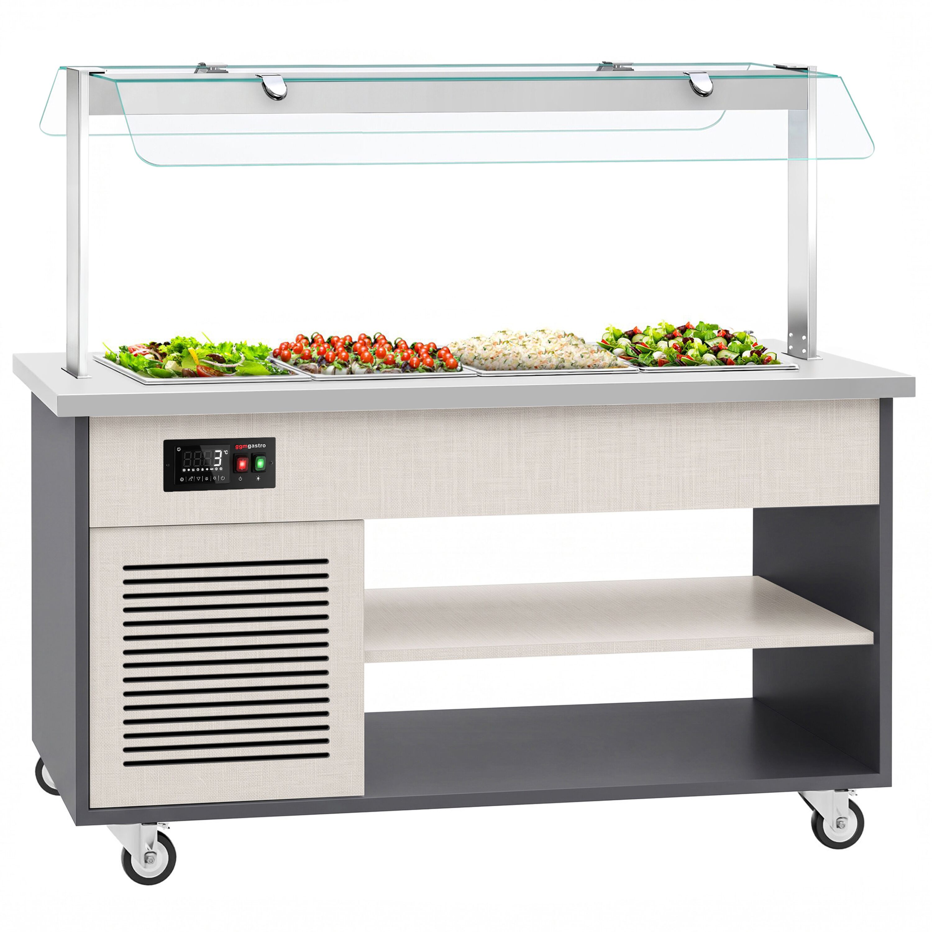 Cold buffet trolley - with cooling tray - 1670mm - for 4x GN 1/1 - incl. plate rack and castors