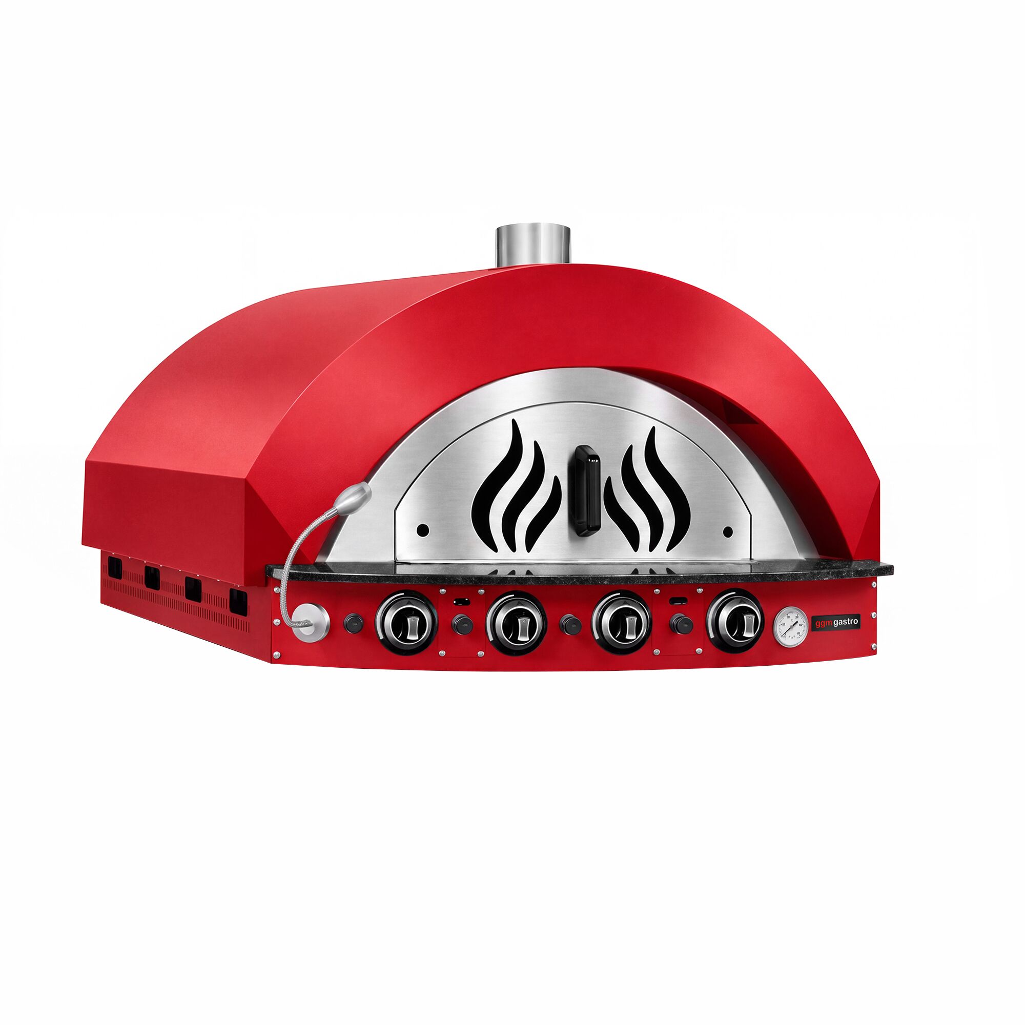 Gas Deck Pizza Oven - Single Deck - 4x 30 cm - Mechanical Controls - Red