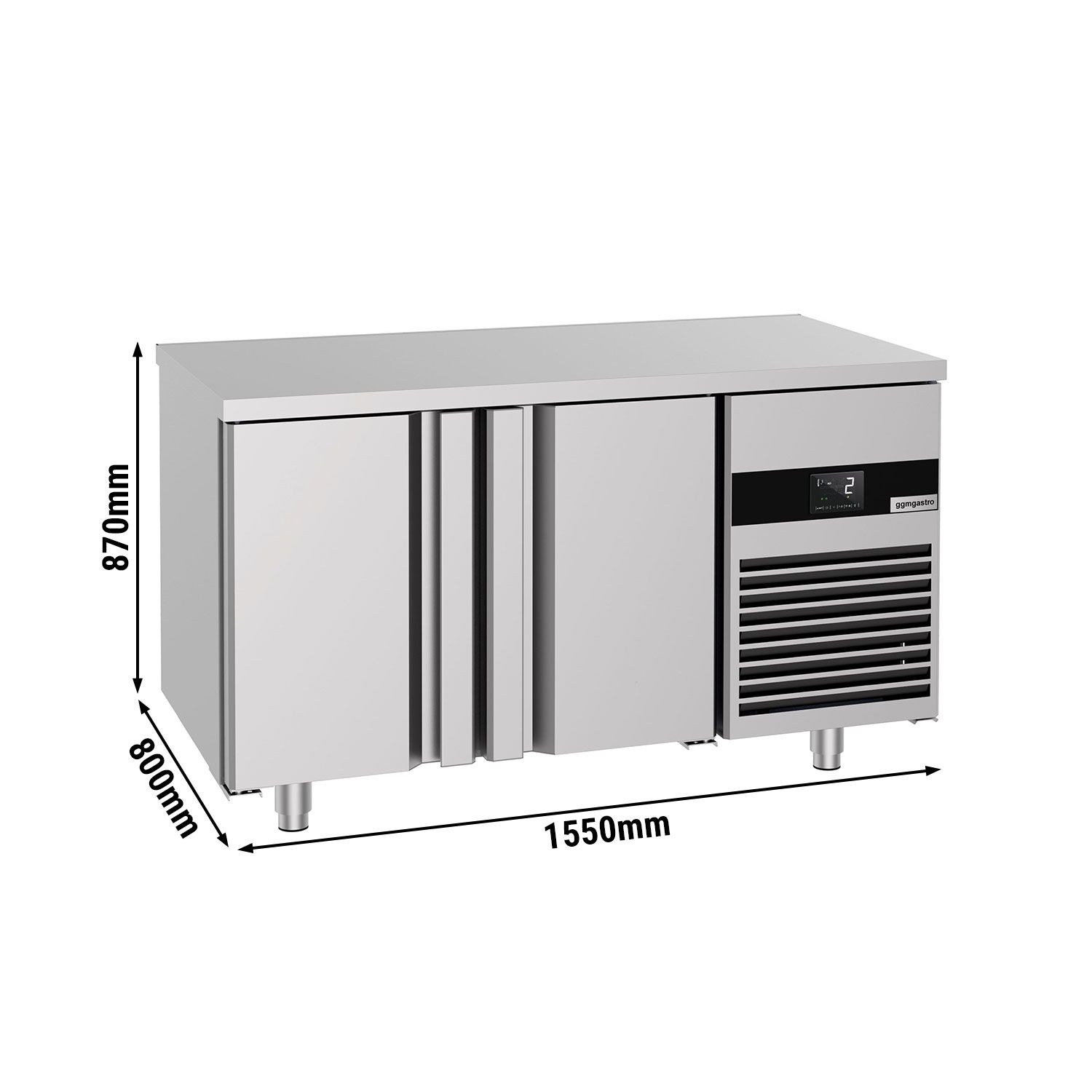 Bakery Counter Fridge PREMIUM - 1550x800mm - with 2 doors - capacity 390 litres