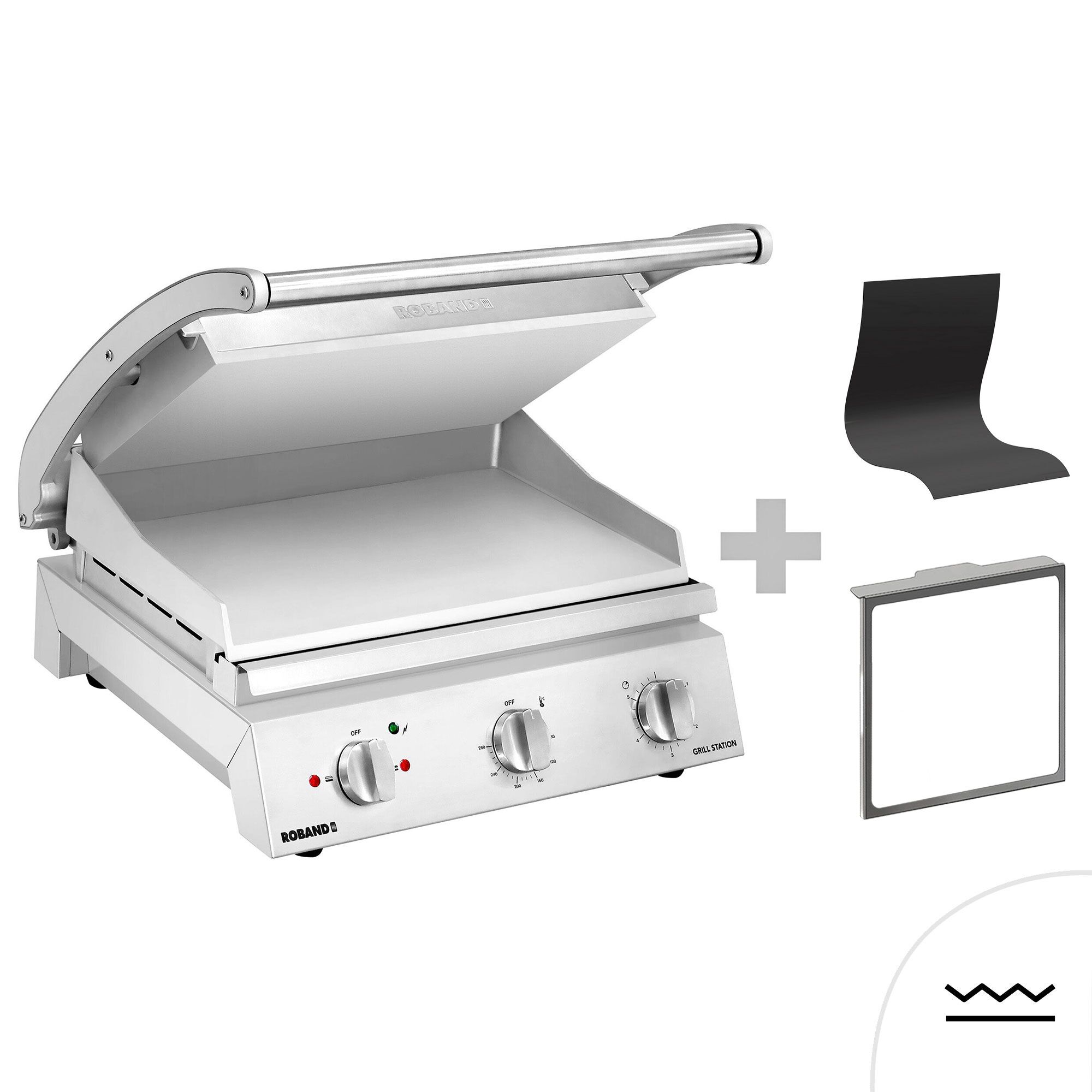 ROBAND | Commercial Contact Grill - Heavy Duty Panini Press PREMIUM – 560×275 mm – 3.12 kW – Smooth Top & Bottom Plates