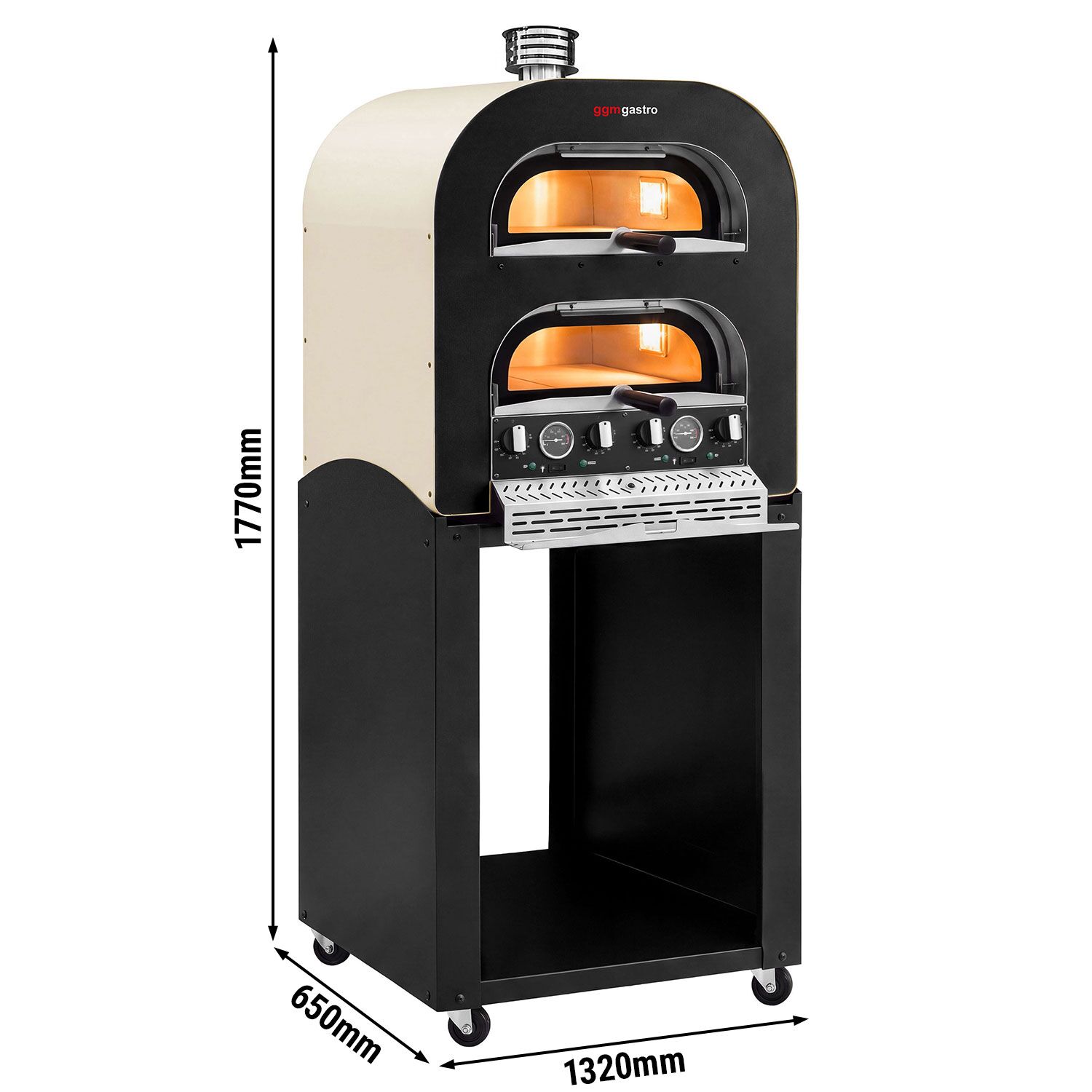Forno elettrico per pizza - 1+1 x 40 cm - Manuale - con cappa di ventilazione - 7 kW - Bianco