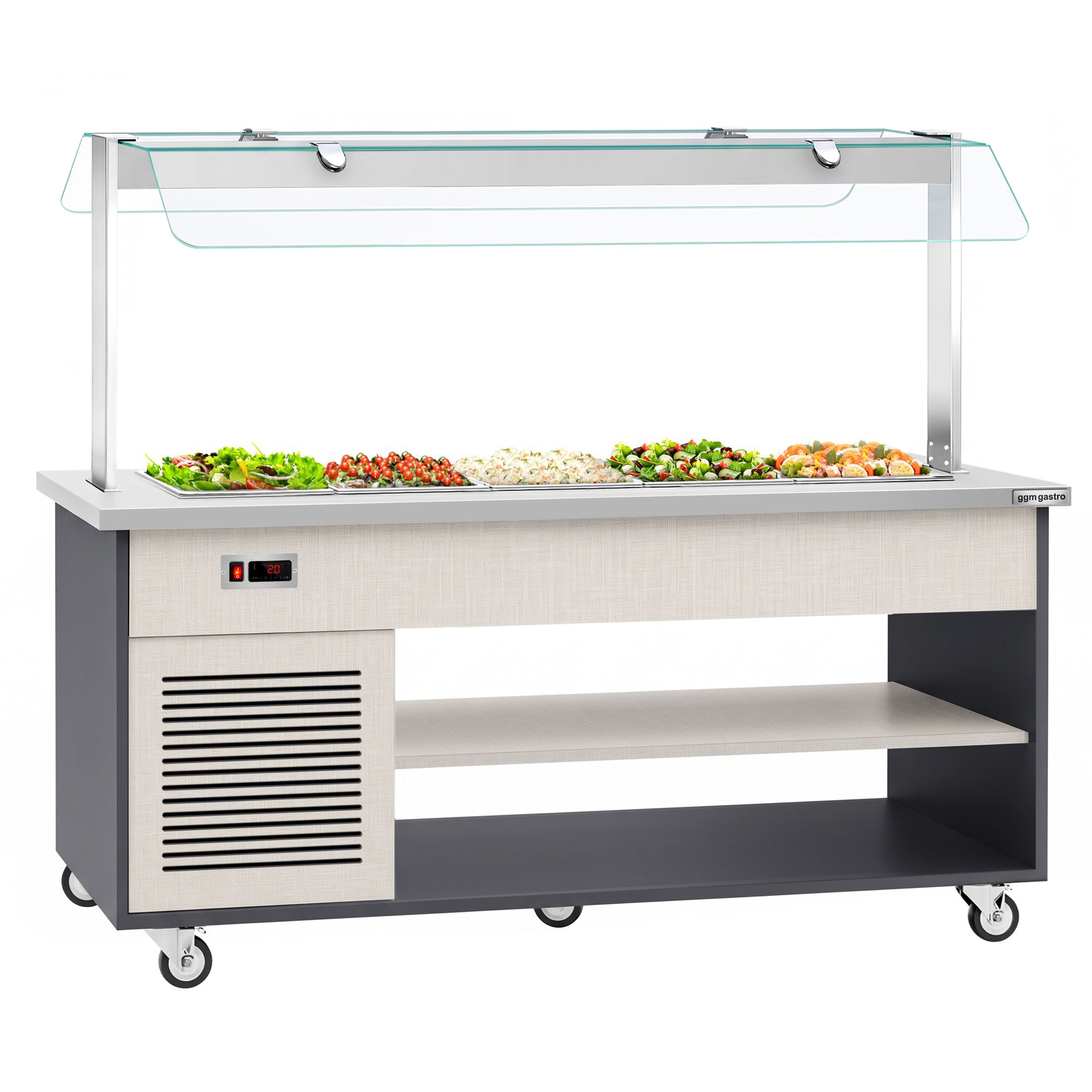 Refrigerated Salad Bar Trolley DANZIG - 1900mm - for 5x GN 1/1 - Mobile - with Gantry - with Sneeze Screen