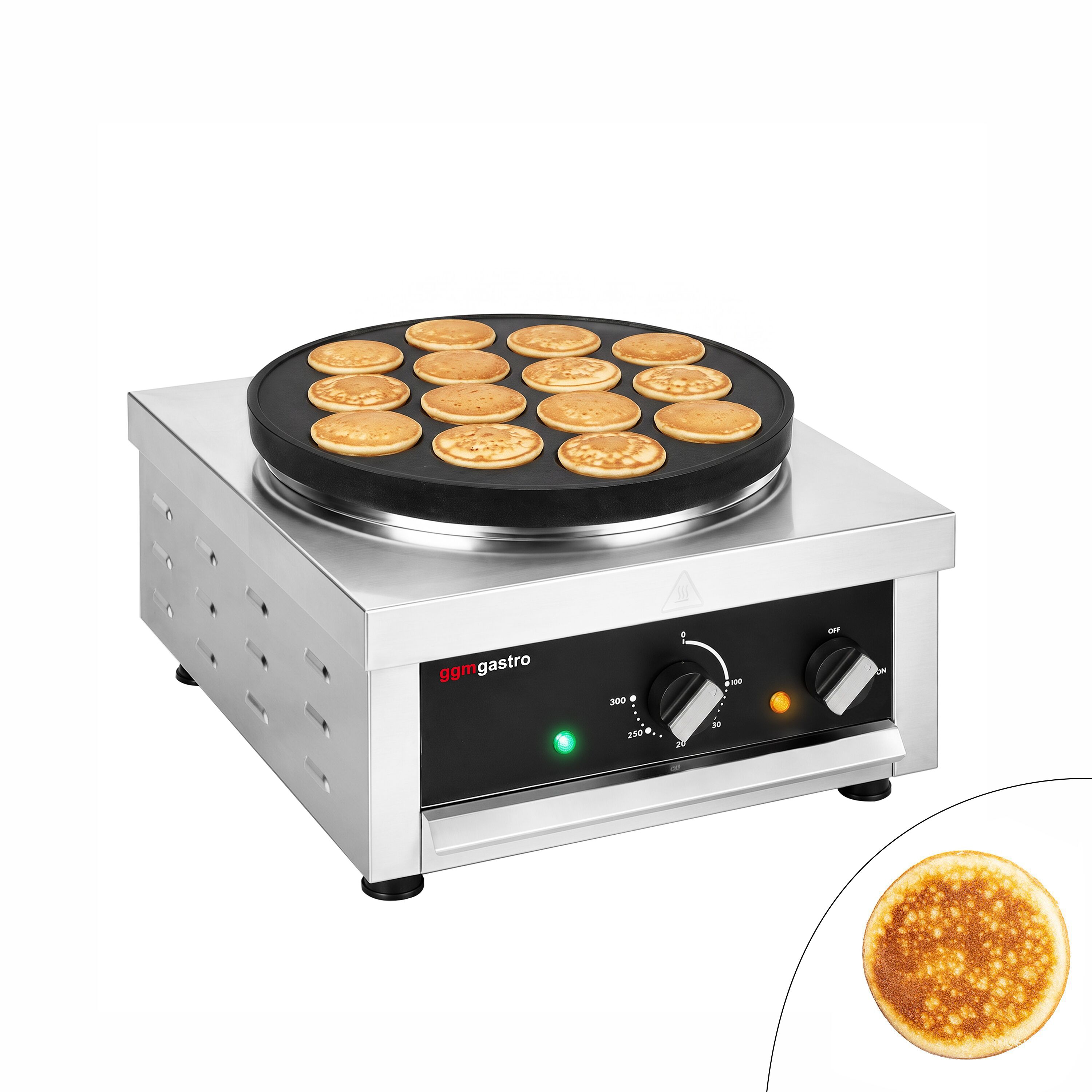 Máquina de tortitas - para 14 unidades de Ø 80 mm - recubrimiento de teflón - con cajón incluido - cuerpo cuadrado