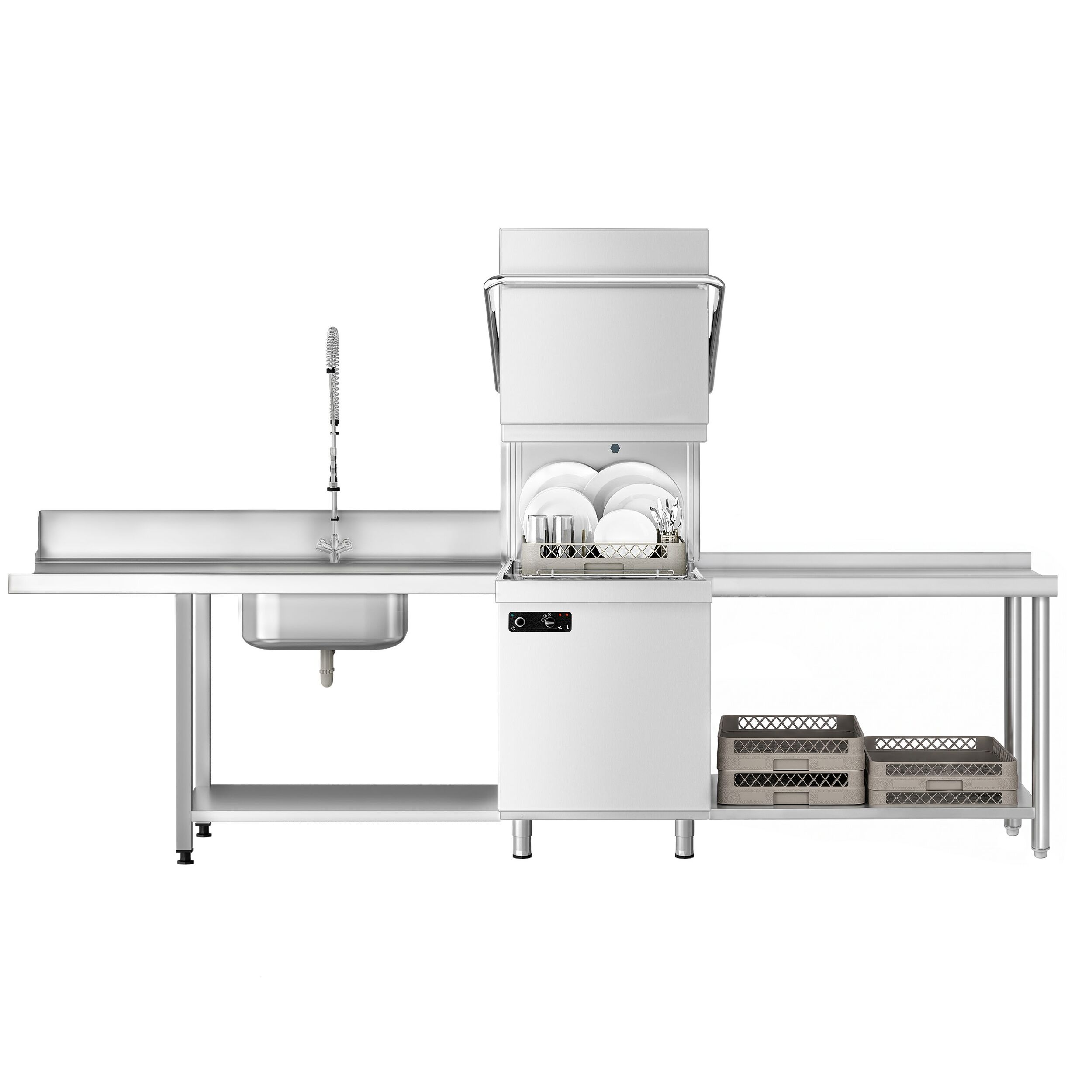 Pass Through Dishwasher - Mechanical Controls - 6.52 kW - incl. inlet table left & outlet table right - with detergent, rinse aid & drain pump