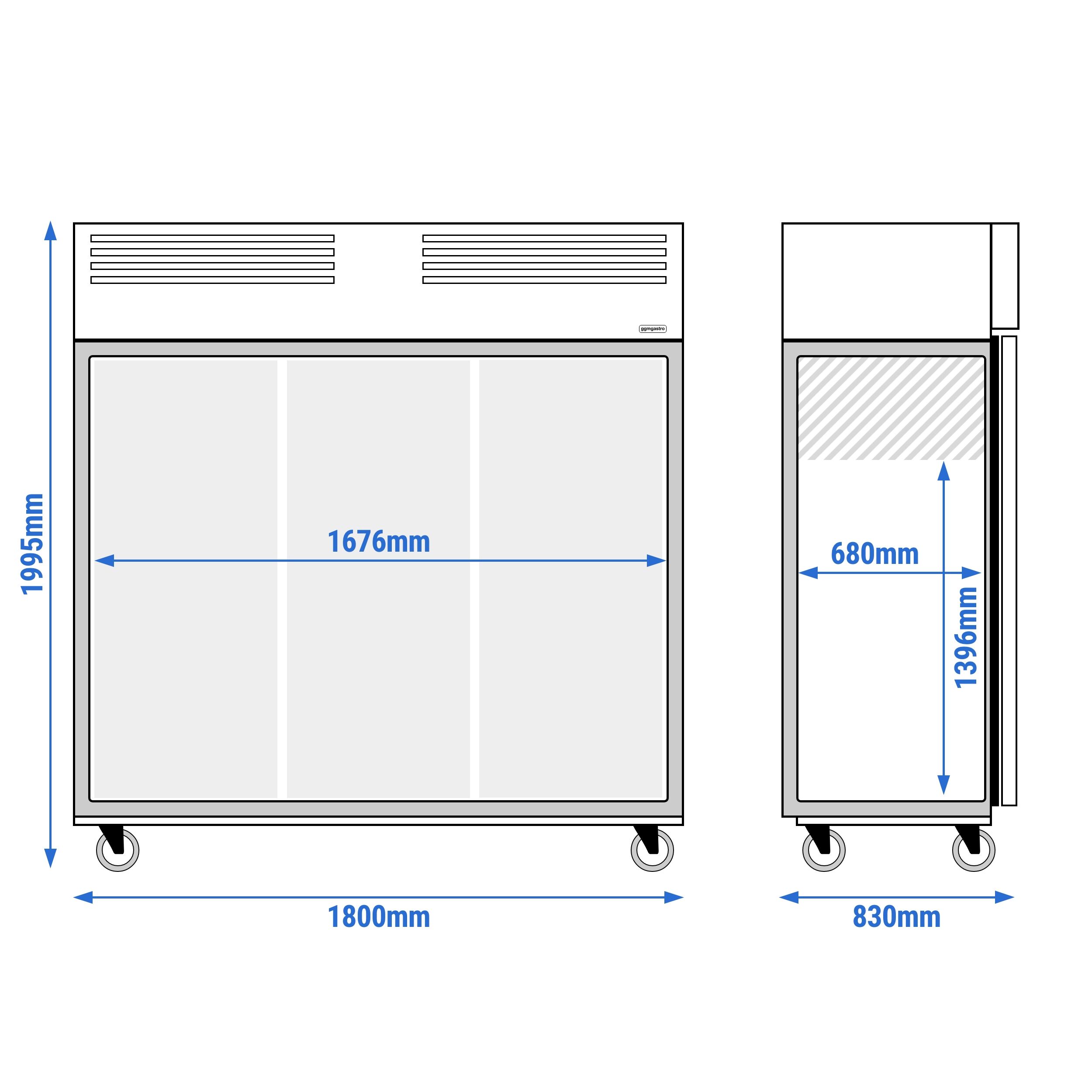 Commercial Upright Fridge ECO – Stainless Steel – 1590 L – 3 Glass Doors