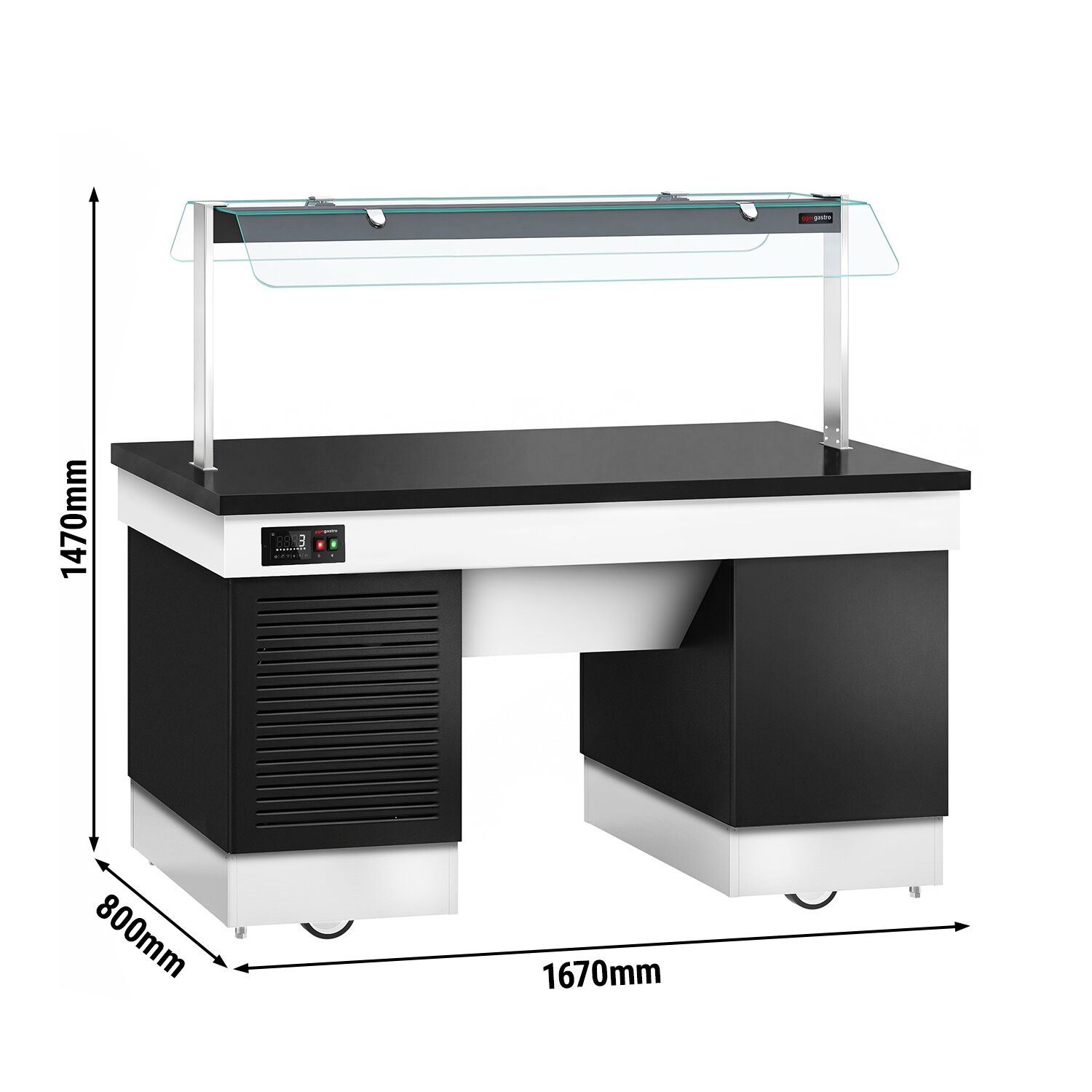 Cold buffet counter – with cooling plate – 1670 mm – for 4x GN 1/1 – incl. castors