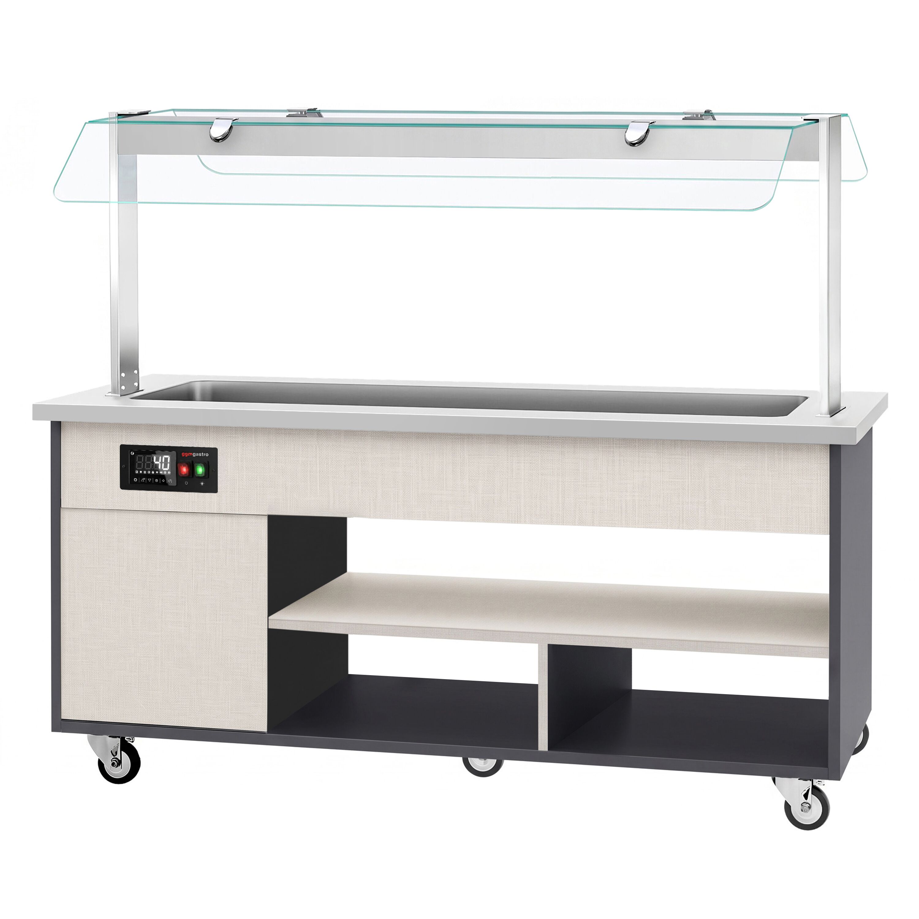 Carrello buffet caldo PARIS - 2000 mm - per 5x GN 1/1 - con bagnomaria, ripiano portapiatti e ruote