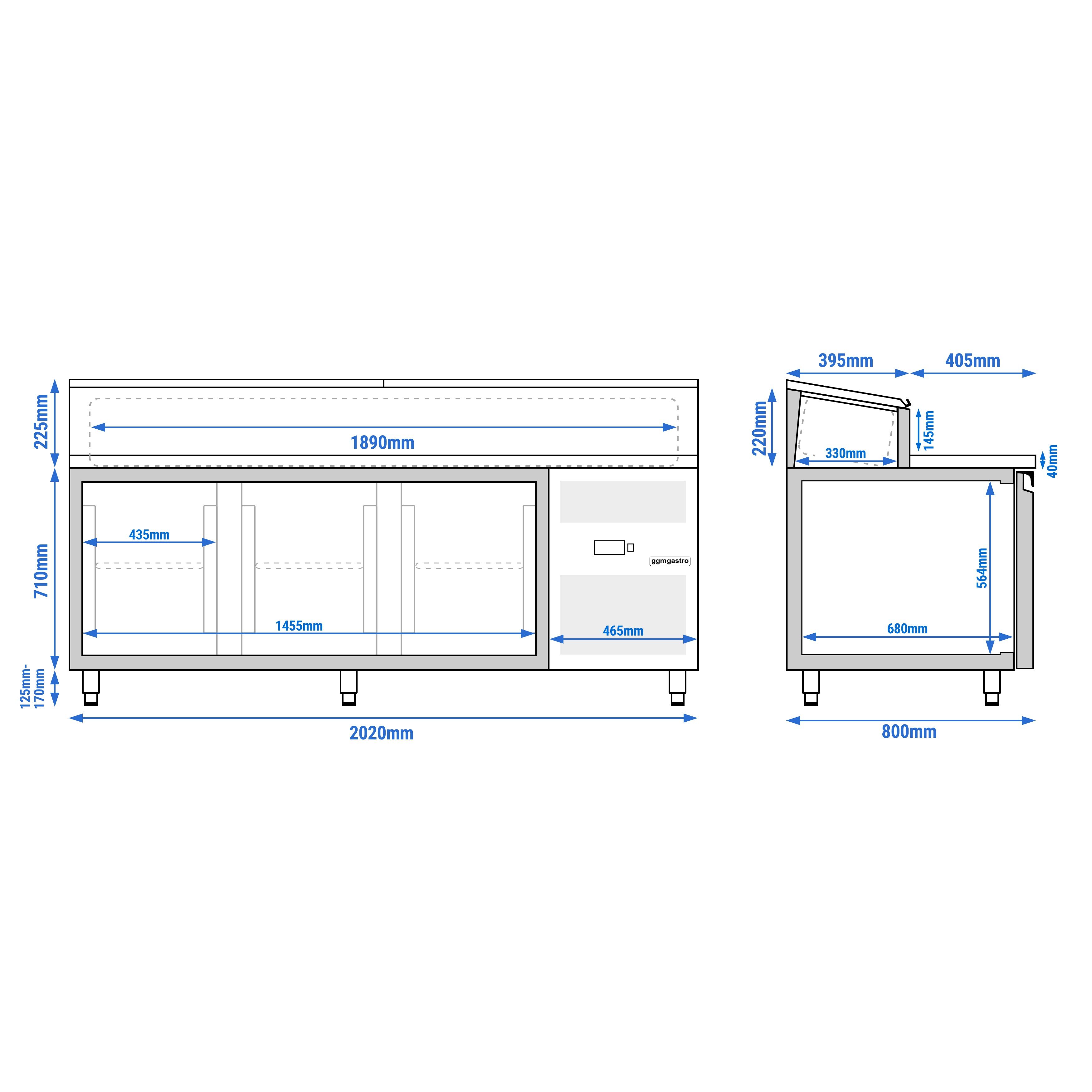 Commercial Prep Counter ECO - 2020x800mm - 3 Doors - for 10x GN 1/3