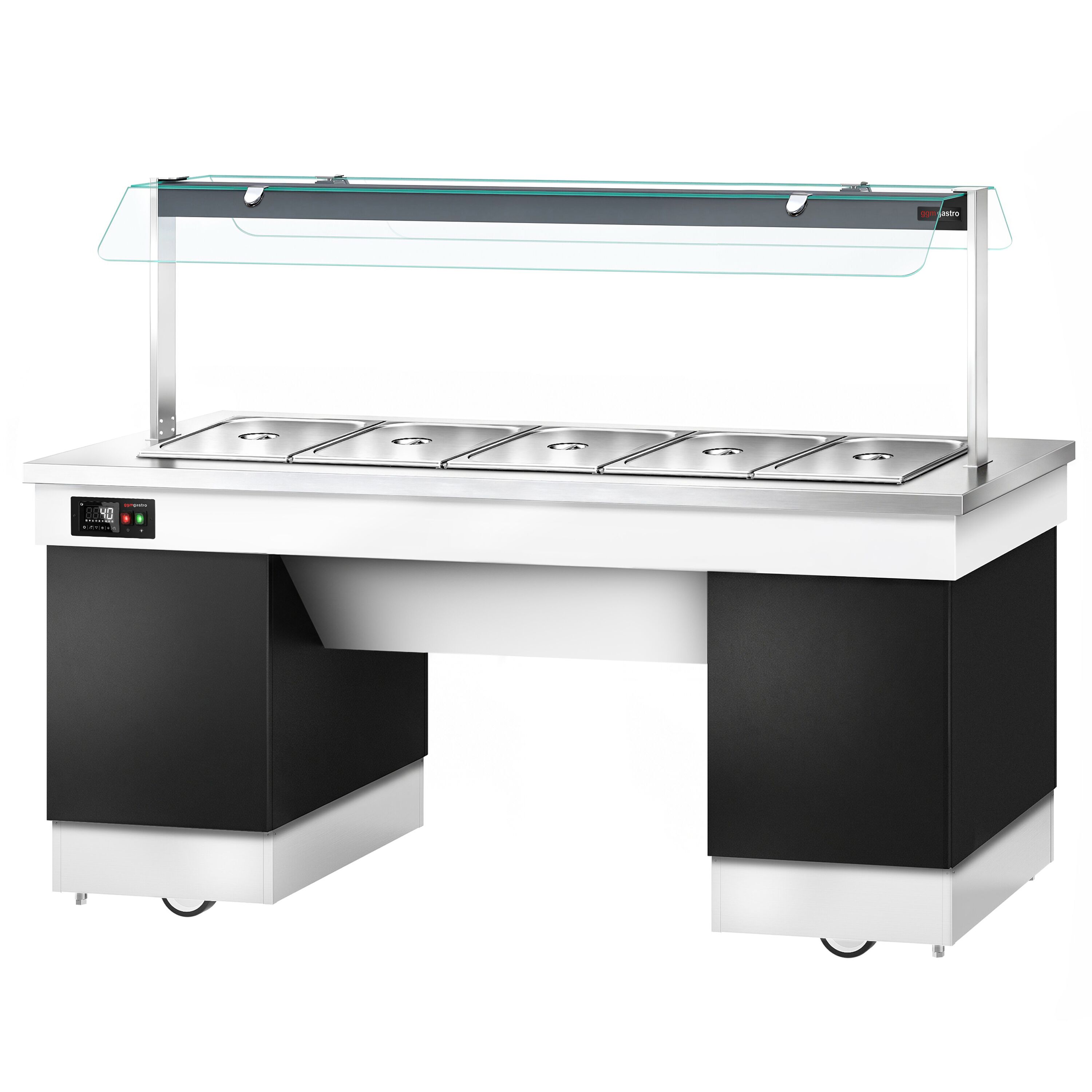 Hot buffet counter – with bain-marie – 2000 mm – for 5x GN 1/1 – incl. castors