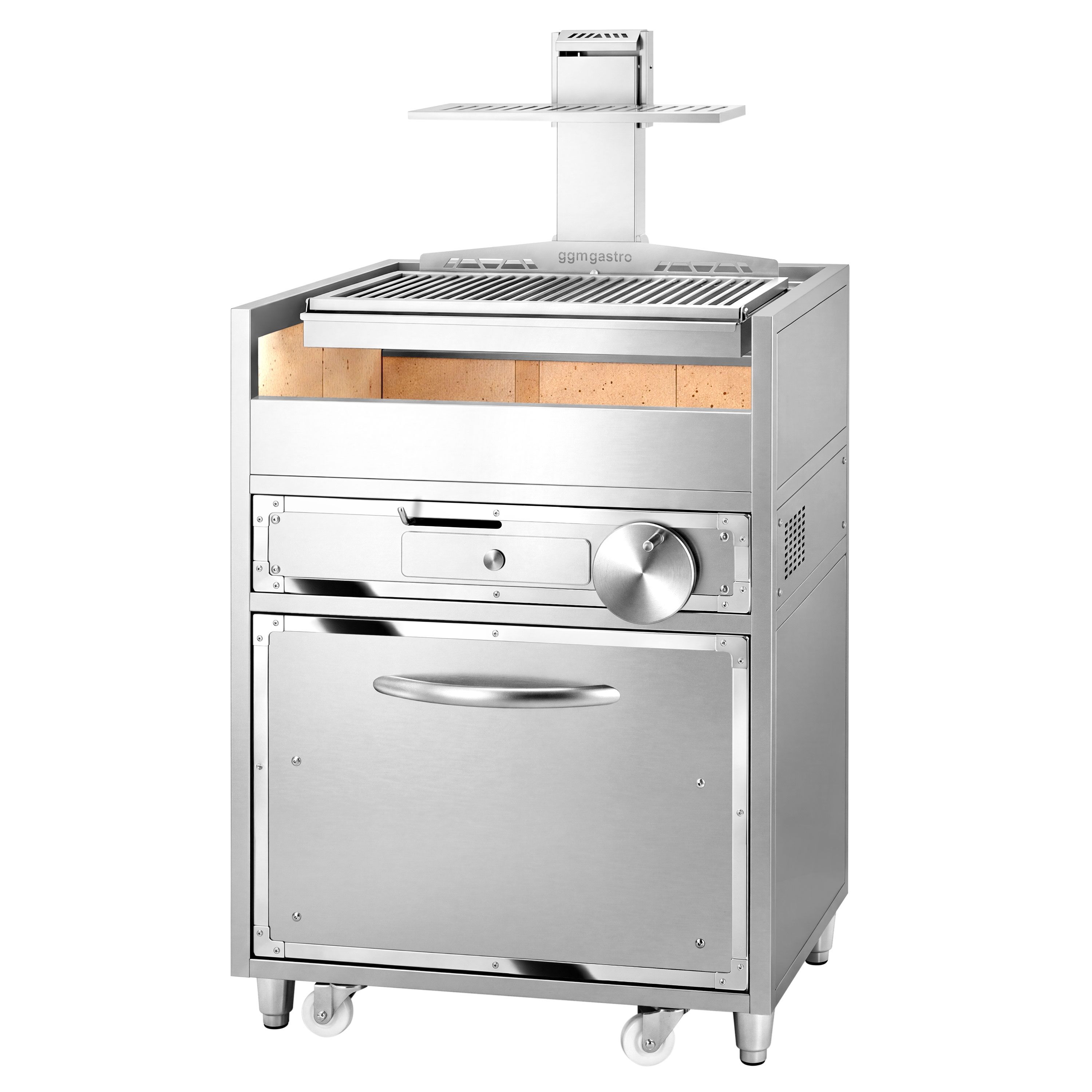 Charcoal barbecue – 2 height-adjustable grill racks – with ash drawer & storage drawer