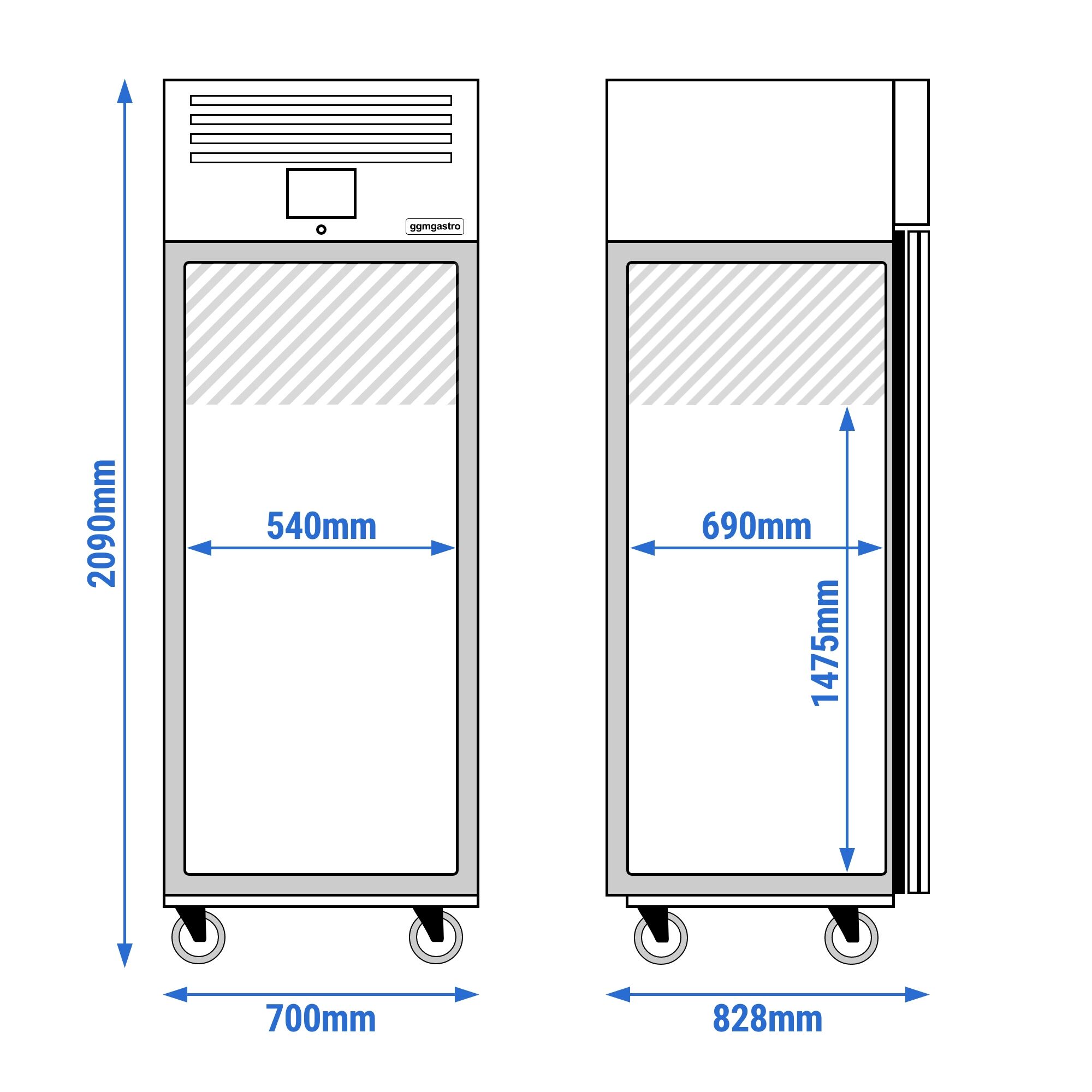 Commercial Upright Fridge Stainless steel PREMIUM - GN 2/1 - 650 litres - with 1 door