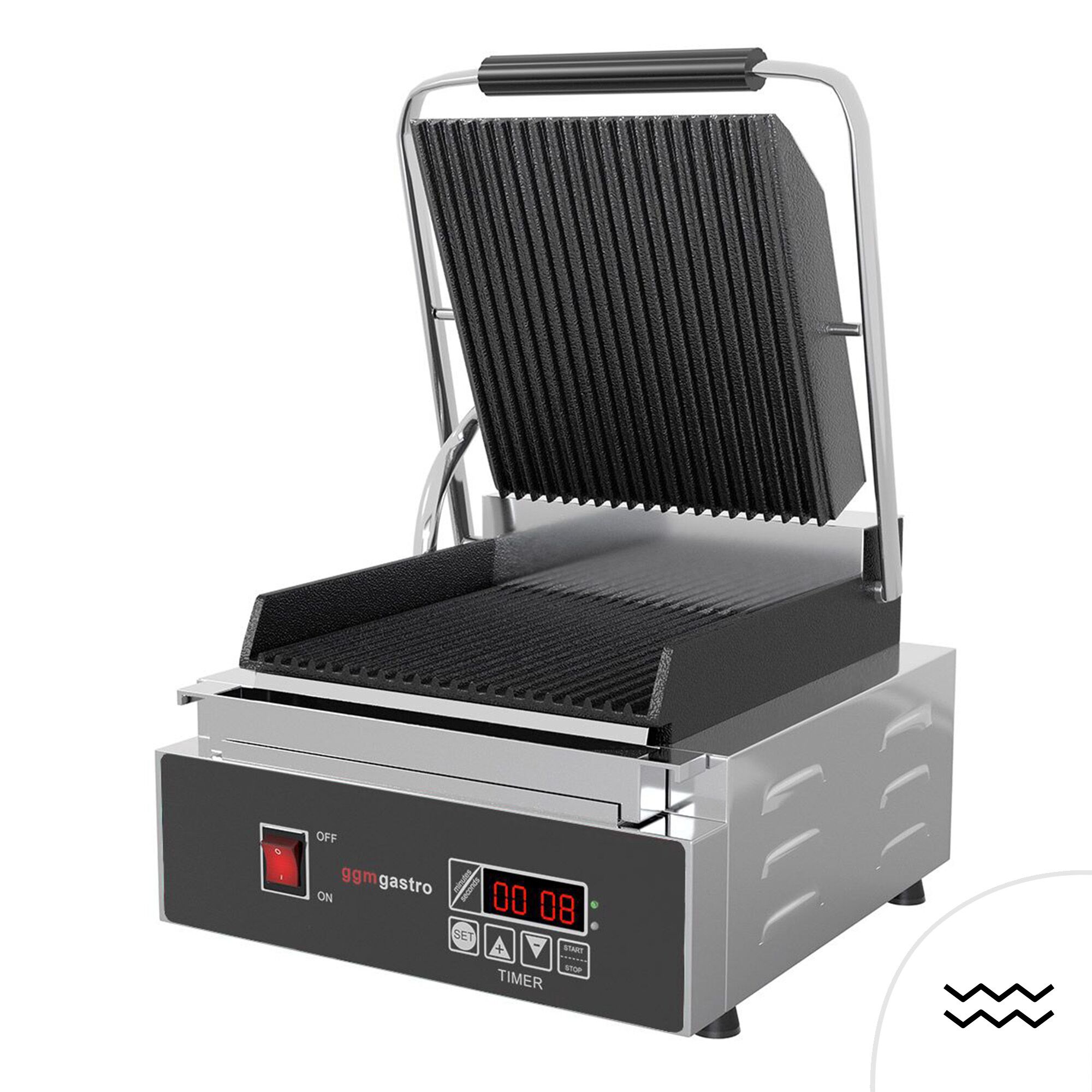 Commercial Contact Grill - Heavy Duty Panini Press – Ribbed Top & Bottom – 1.8 kW – Easy-clean – 310×410×210 mm