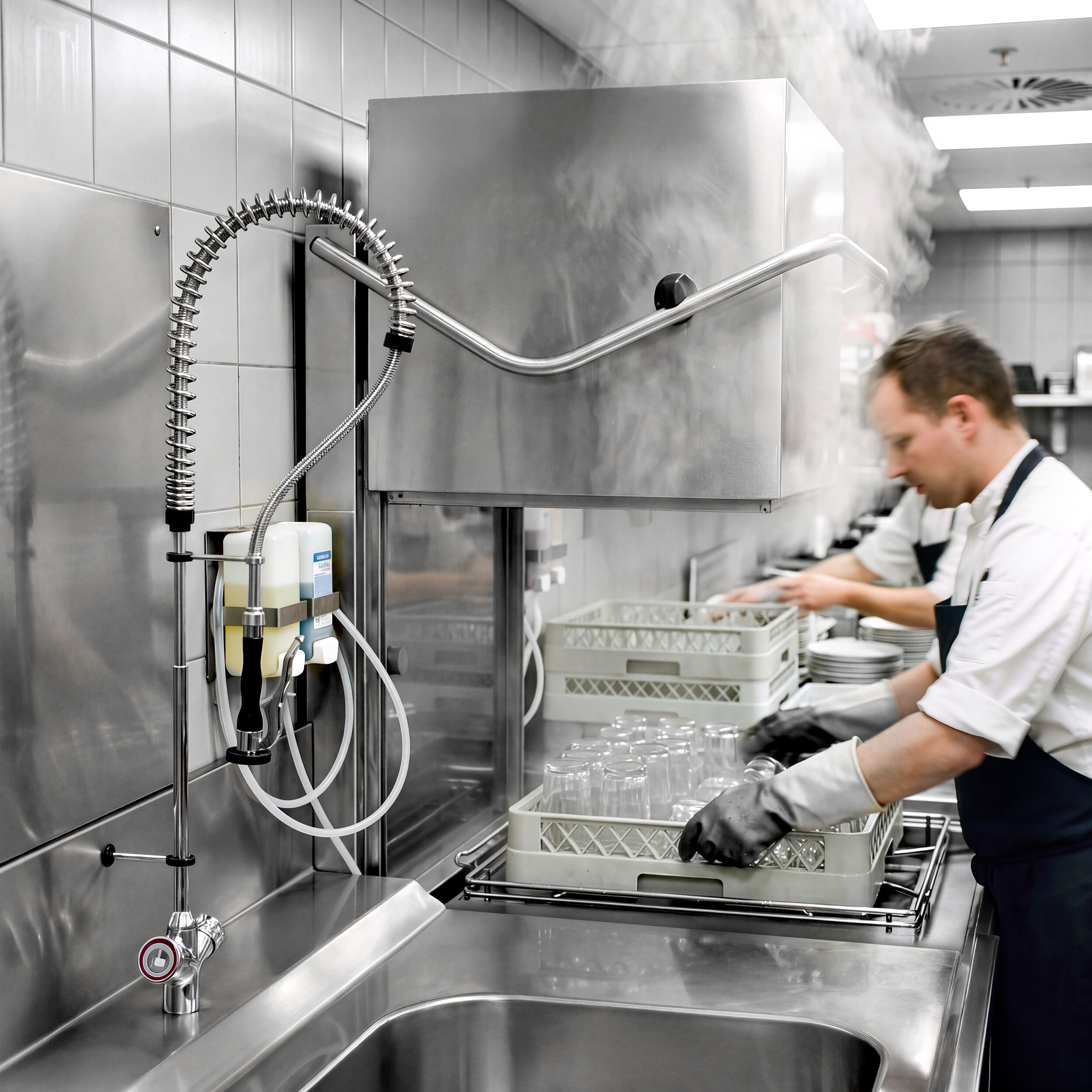 Pass Through Dishwasher - Digital Controls - 7.1kW - incl. Inlet Table right, Outlet Table right - with Integral Water Softener - with Detergent & Rinse Aid Dosing Pumps