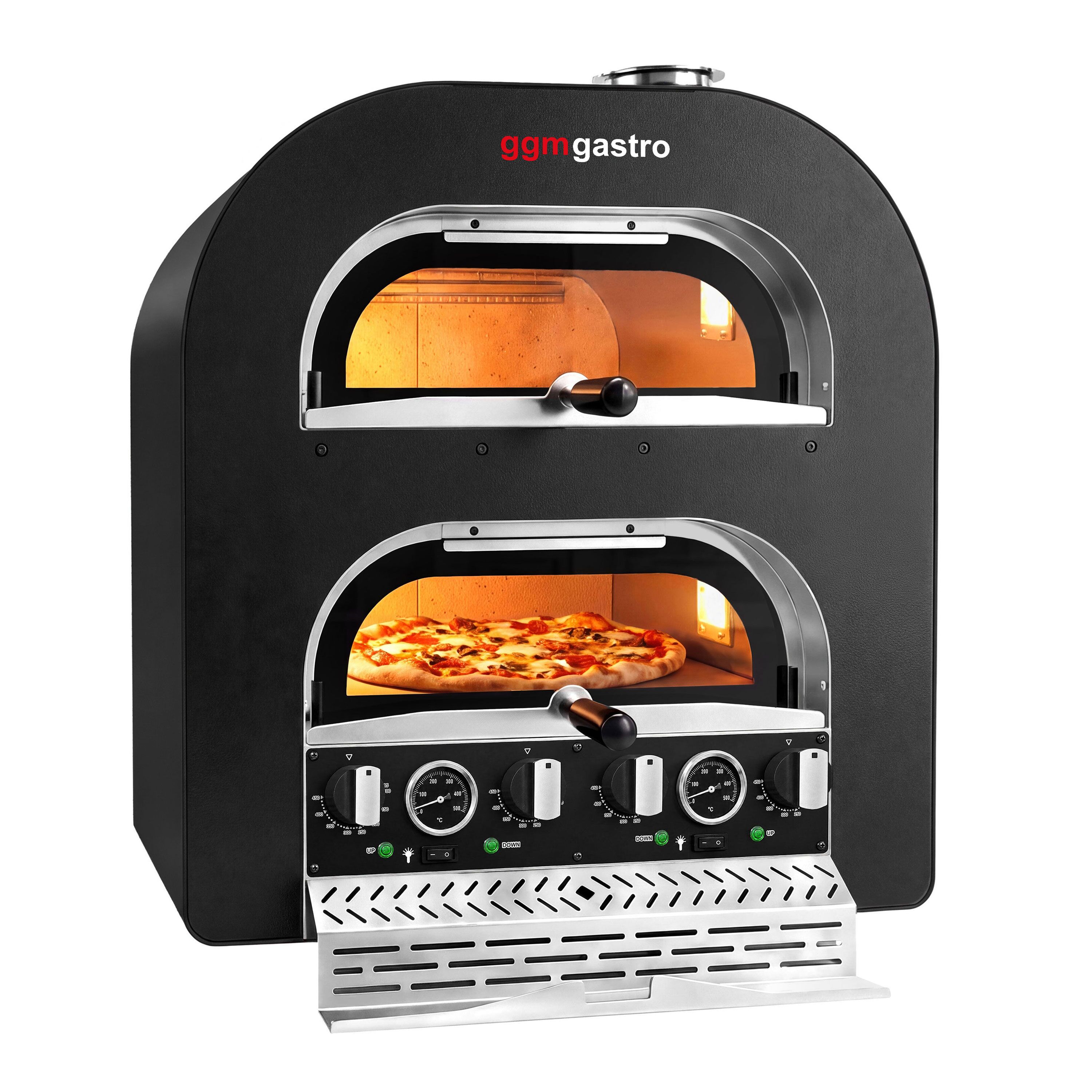 Forno elettrico per pizza - 1+1 x 40 cm - Manuale - con cappa di ventilazione - 7 kW - Nero