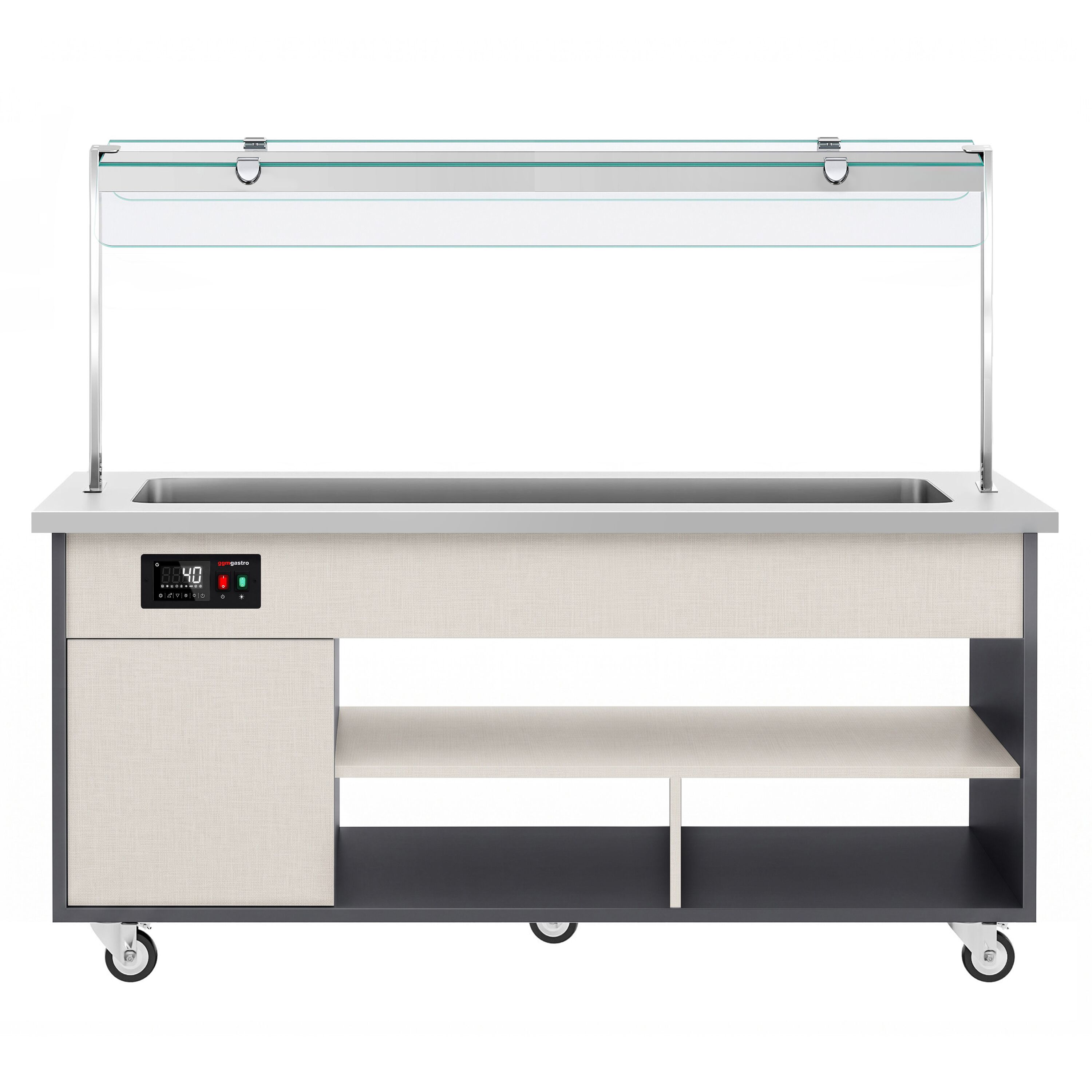 Carrello buffet caldo PARIS - 2000 mm - per 5x GN 1/1 - con bagnomaria, ripiano portapiatti e ruote