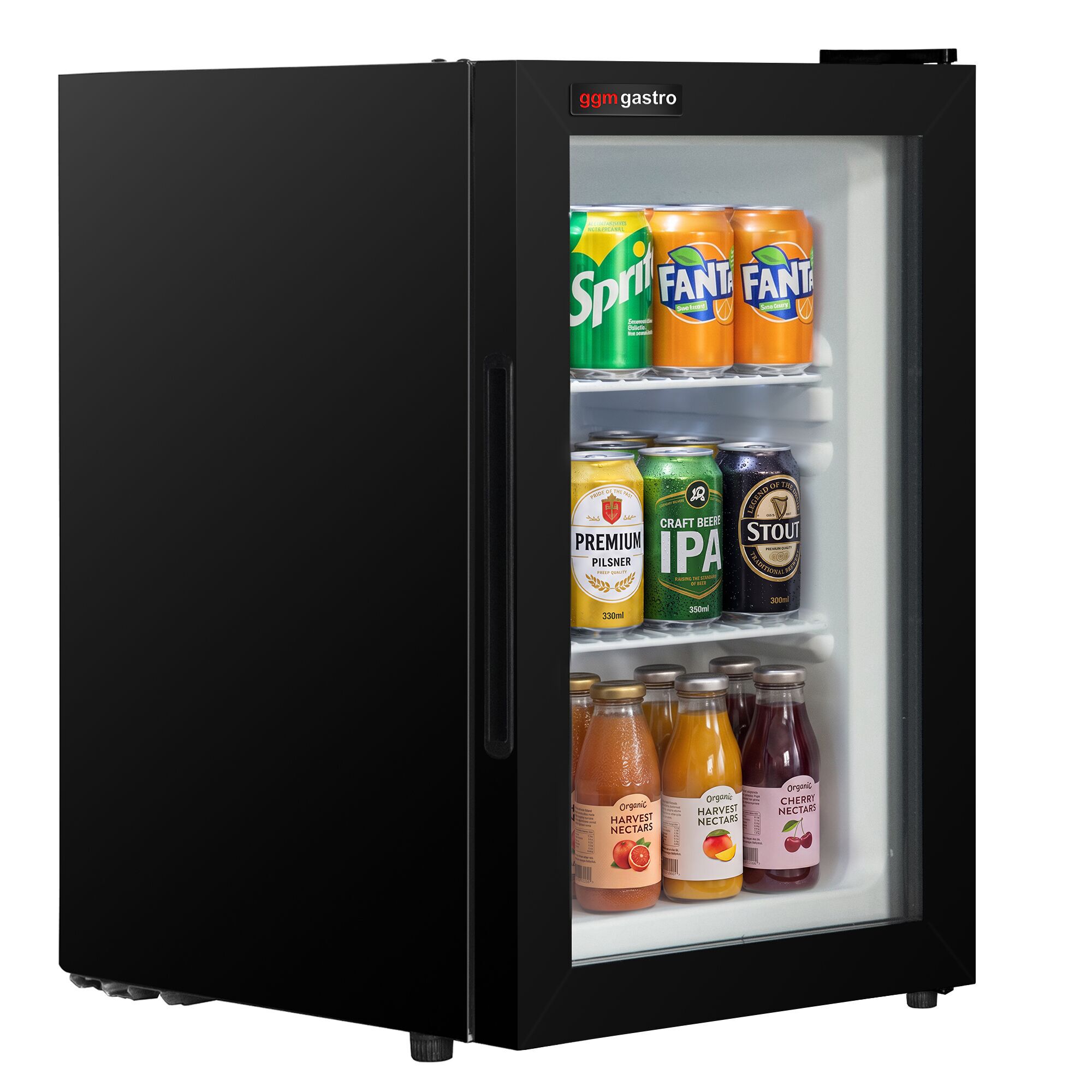 Mini Bar Refrigerator - 440mm - 62L - with 1 glass door & reversible hinges - Black