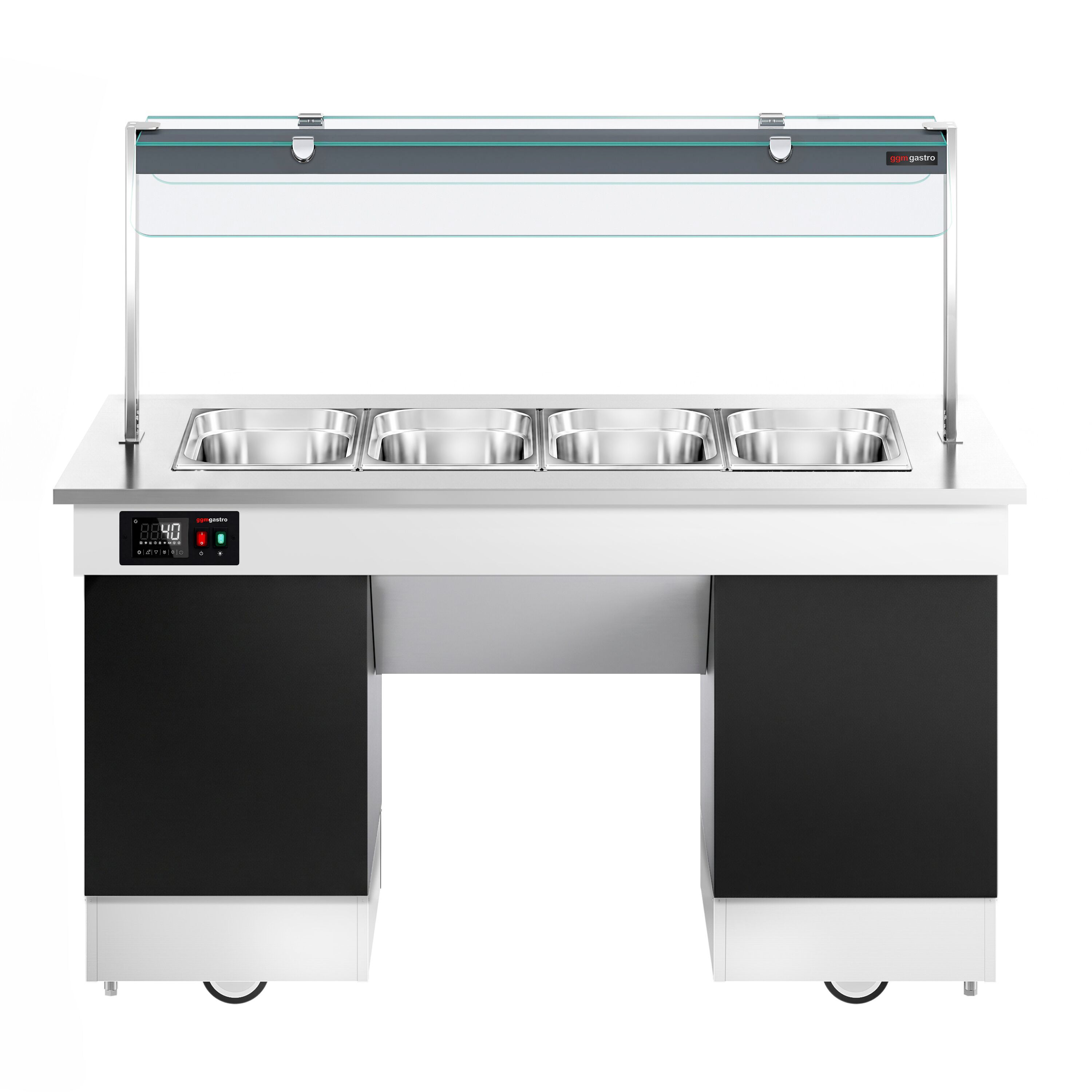 Hot buffet counter – with bain-marie – 1670 mm – for 4x GN 1/1 – incl. castors