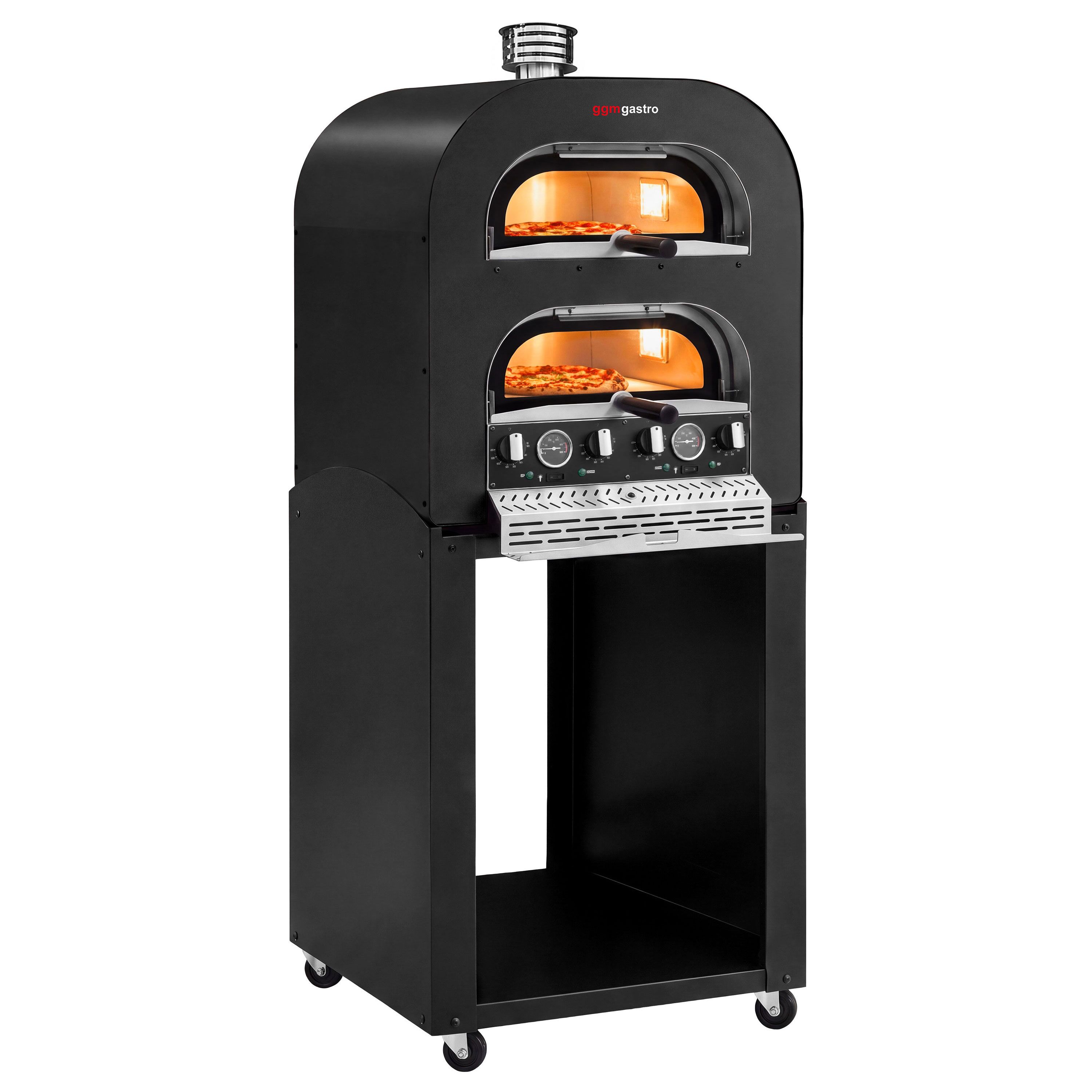Forno elettrico per pizza - 1+1 x 40 cm - Manuale - con cappa di ventilazione - 7 kW - Nero