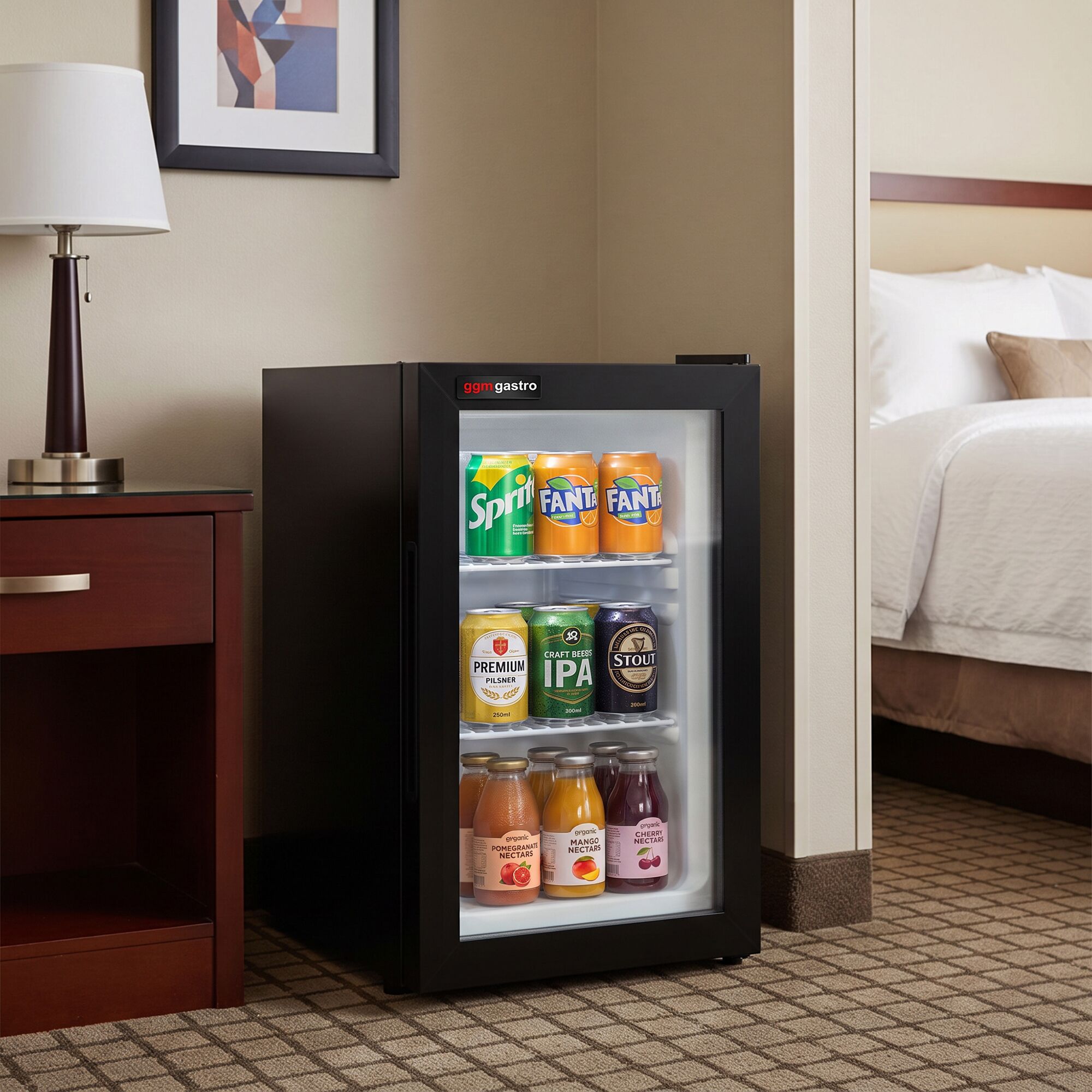 Mini Bar Refrigerator - 440mm - 62L - with 1 glass door & reversible hinges - Black