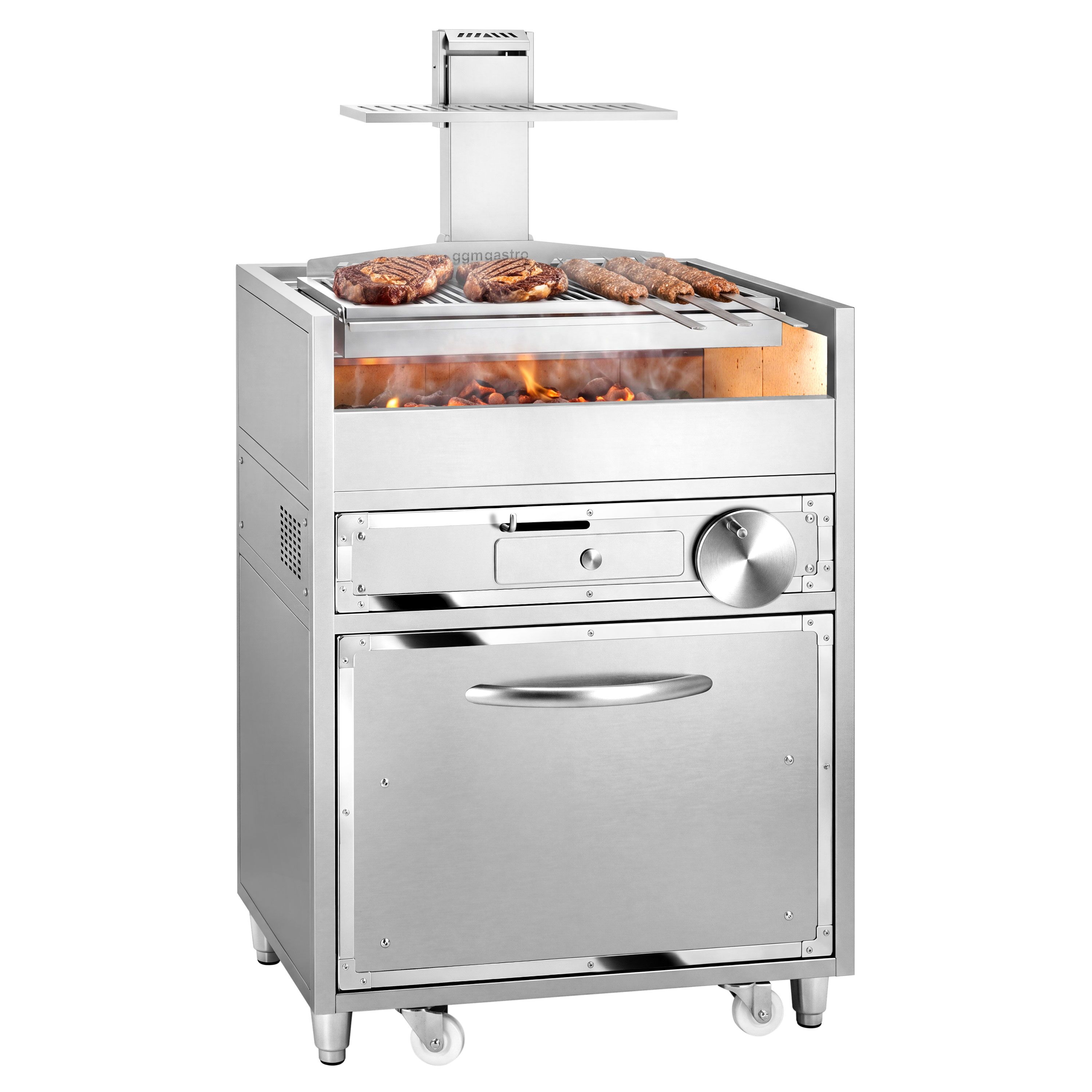 Charcoal barbecue – 2 height-adjustable grill racks – with ash drawer & storage drawer