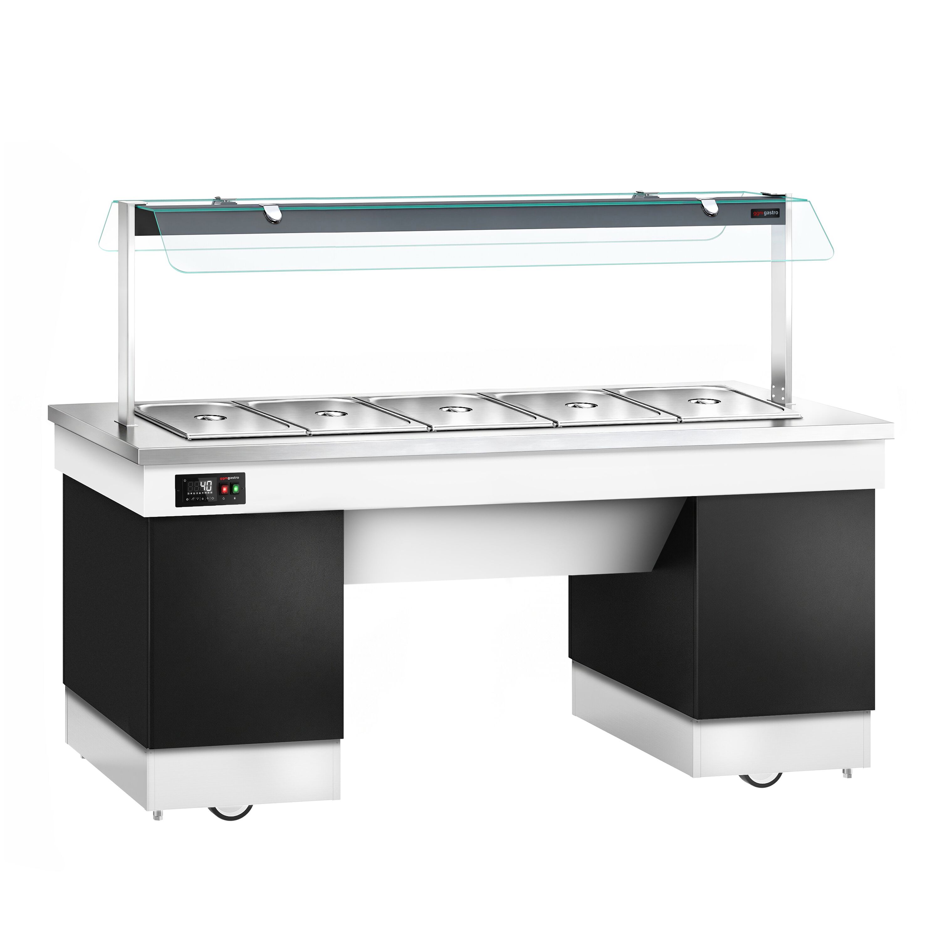 Hot buffet counter – with bain-marie – 2000 mm – for 5x GN 1/1 – incl. castors