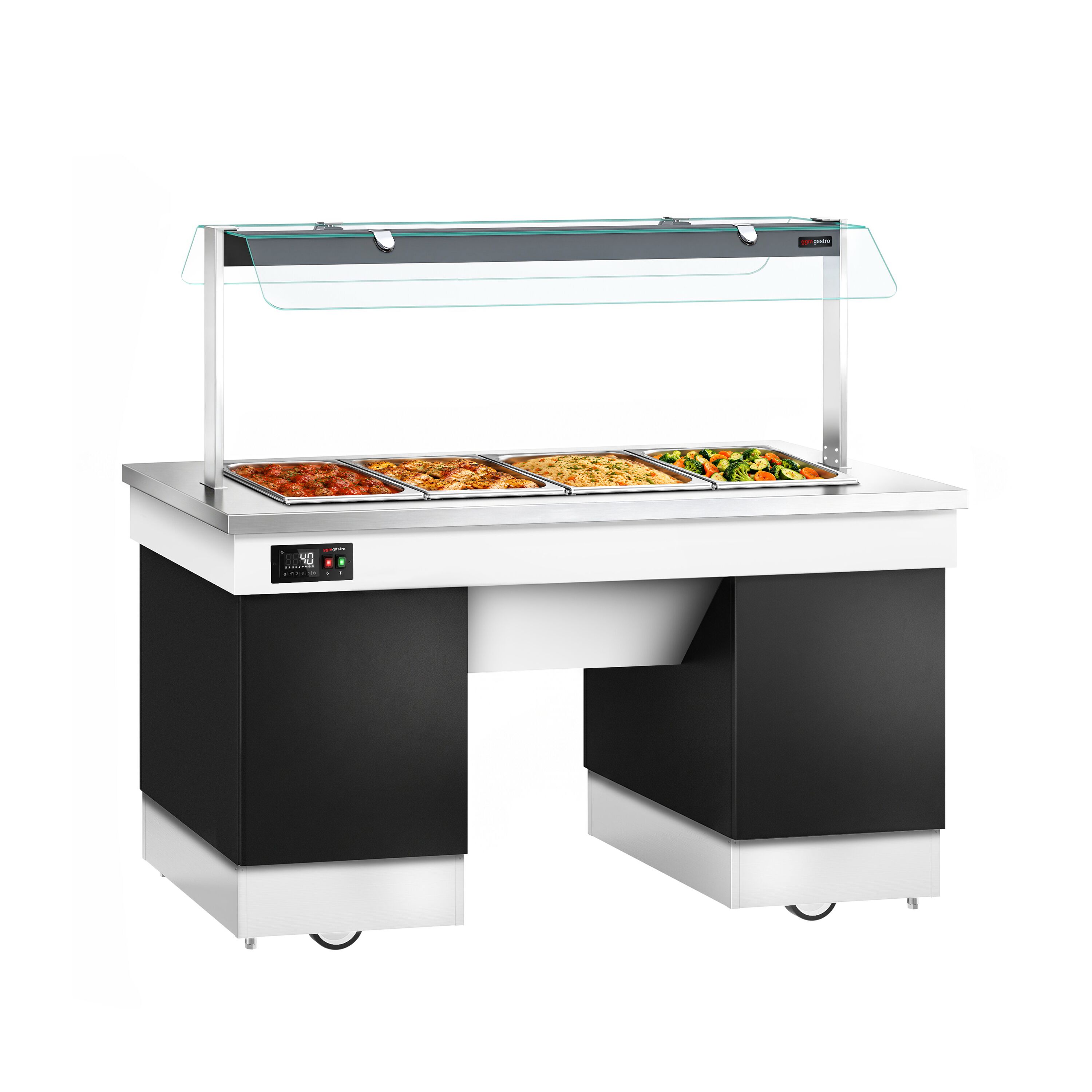 Hot buffet counter – with bain-marie – 1670 mm – for 4x GN 1/1 – incl. castors
