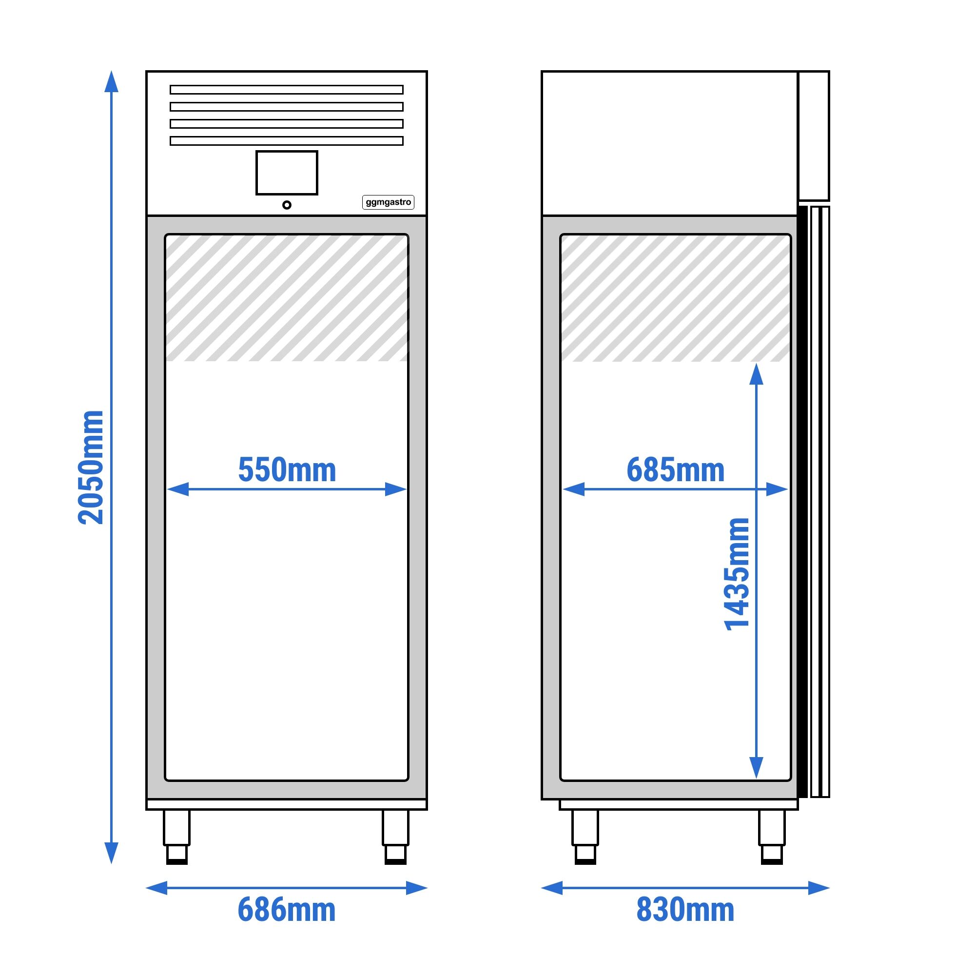 Commercial Upright Fridge Stainless steel PREMIUM - GN 2/1 - 600L - with 2 door