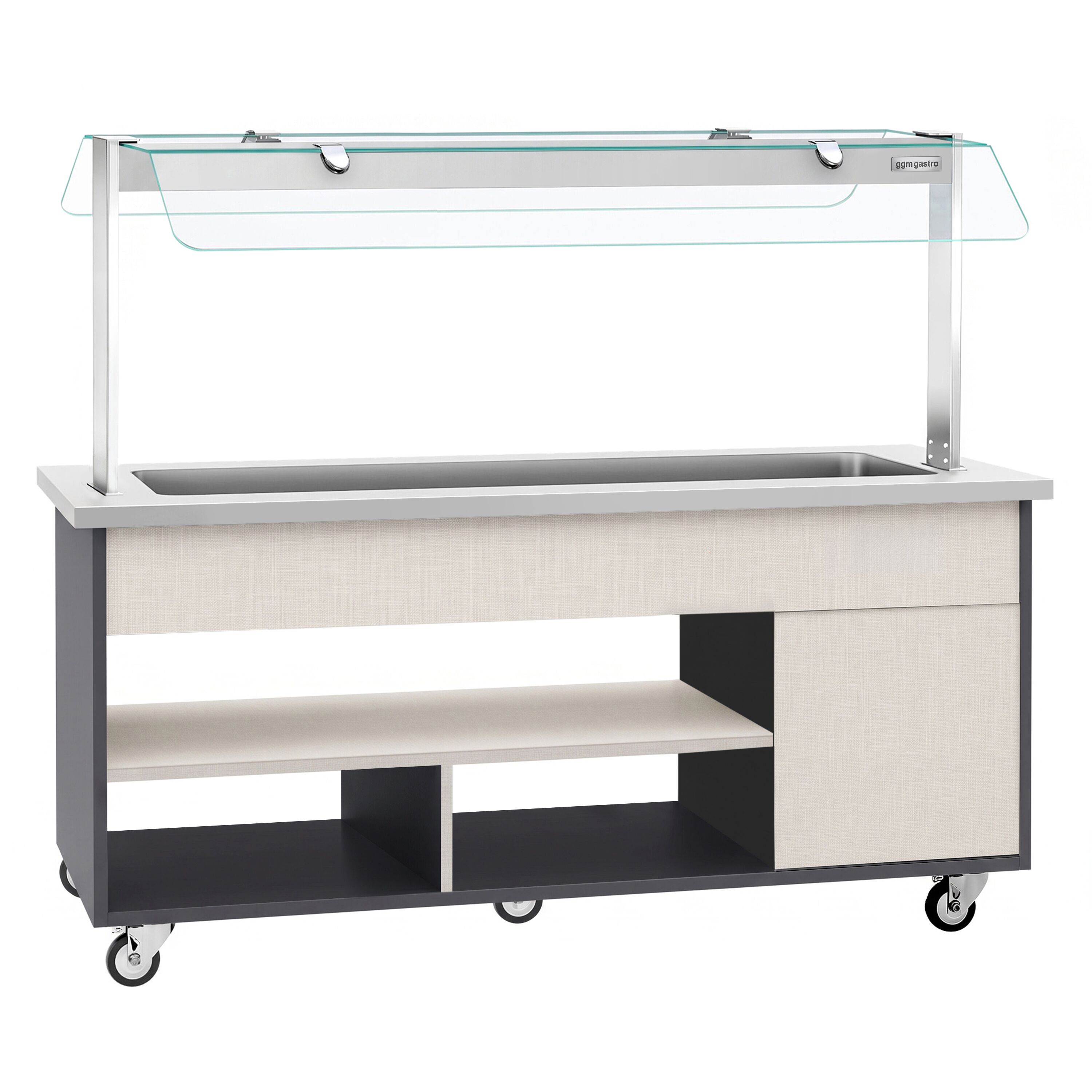Carrello buffet caldo PARIS - 2000 mm - per 5x GN 1/1 - con bagnomaria, ripiano portapiatti e ruote