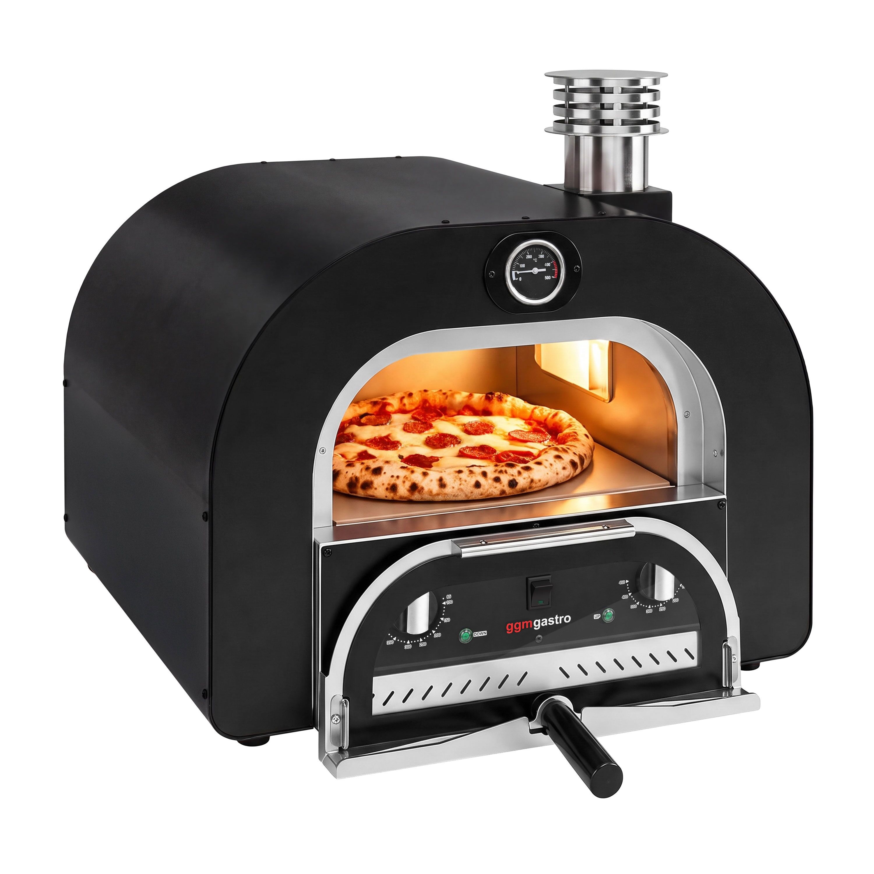 Forno elettrico per pizza - 1x 40 cm - Manuale - con cappa di ventilazione - 3,5 kW - Nero