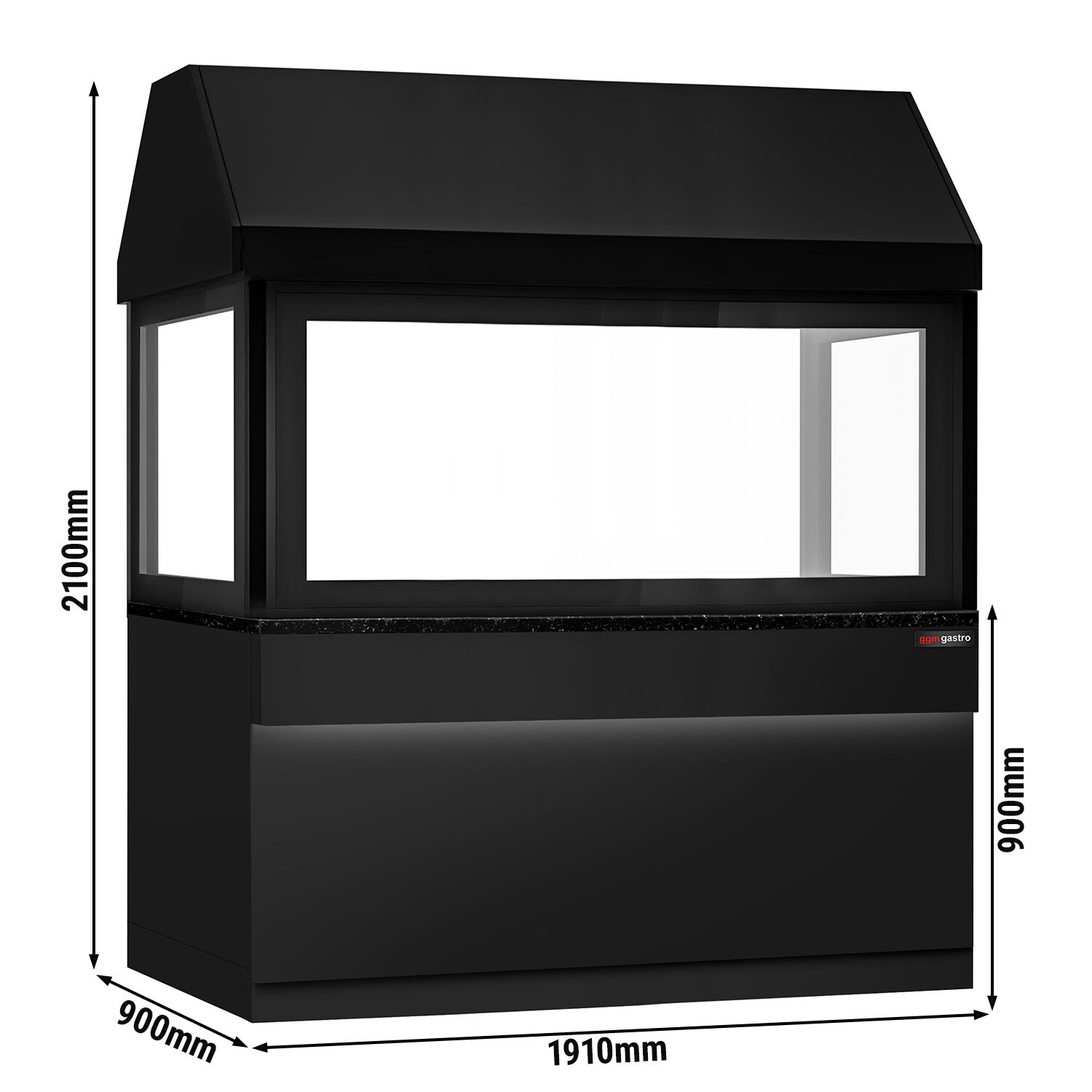 Kolgrill TORONTO - 1910 mm - svart front - bänkskiva i svart granit - värmeskyddsglas - svart