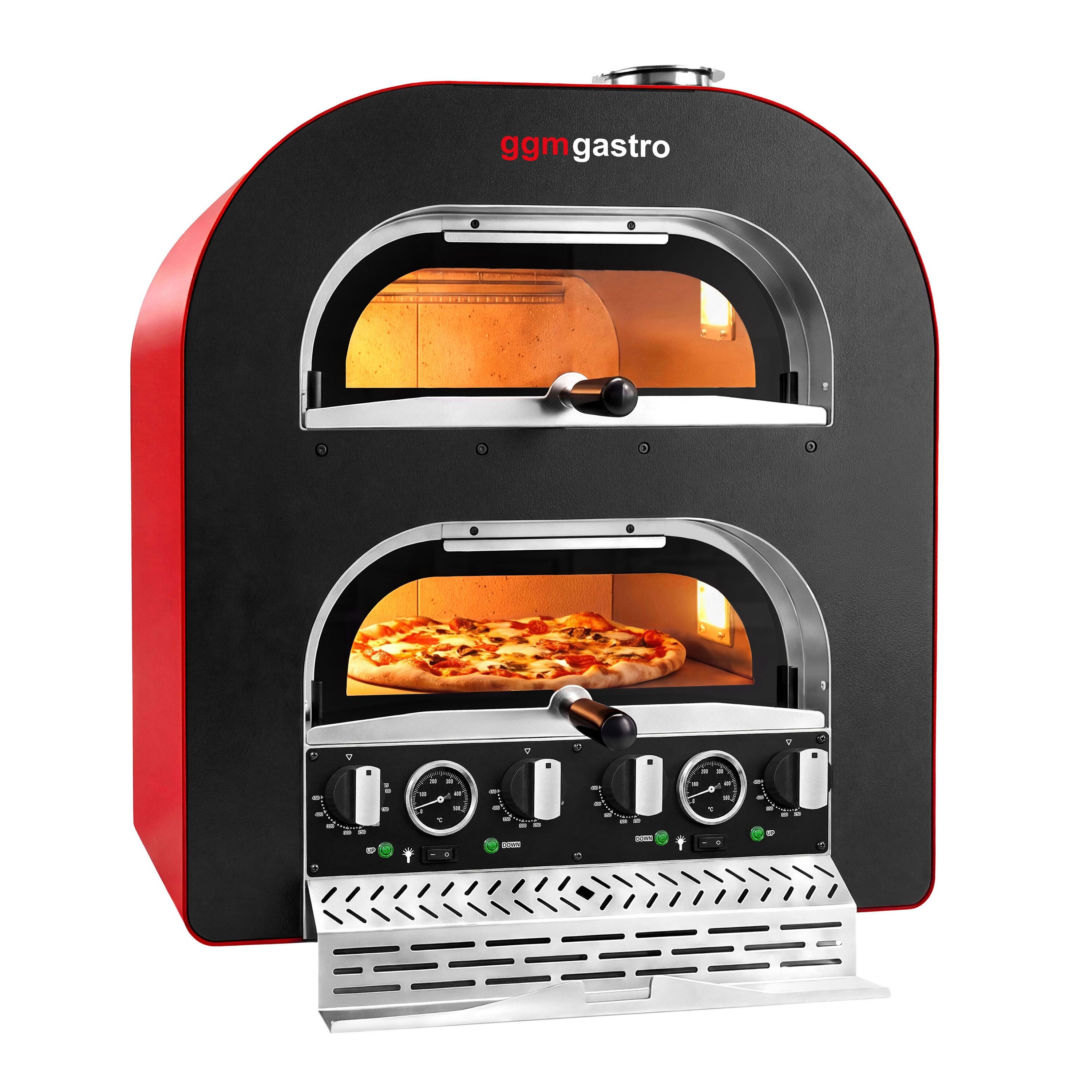 Forno elettrico per pizza - 1+1 x 40 cm - Manuale - con camino di ventilazione - 7 kW - Rosso