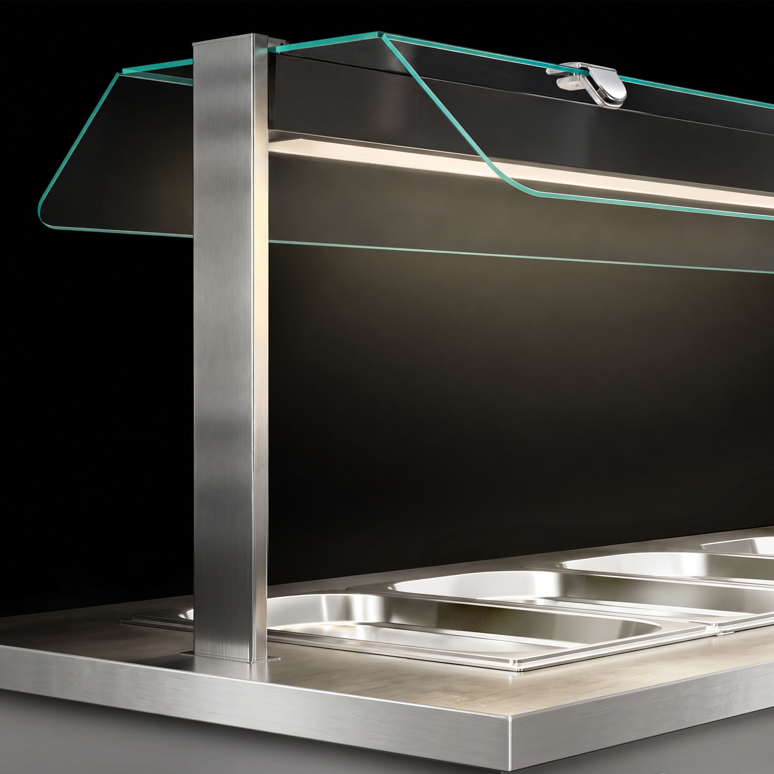 Hot buffet counter – with bain-marie – 1670 mm – for 4x GN 1/1 – incl. plate rack and castors