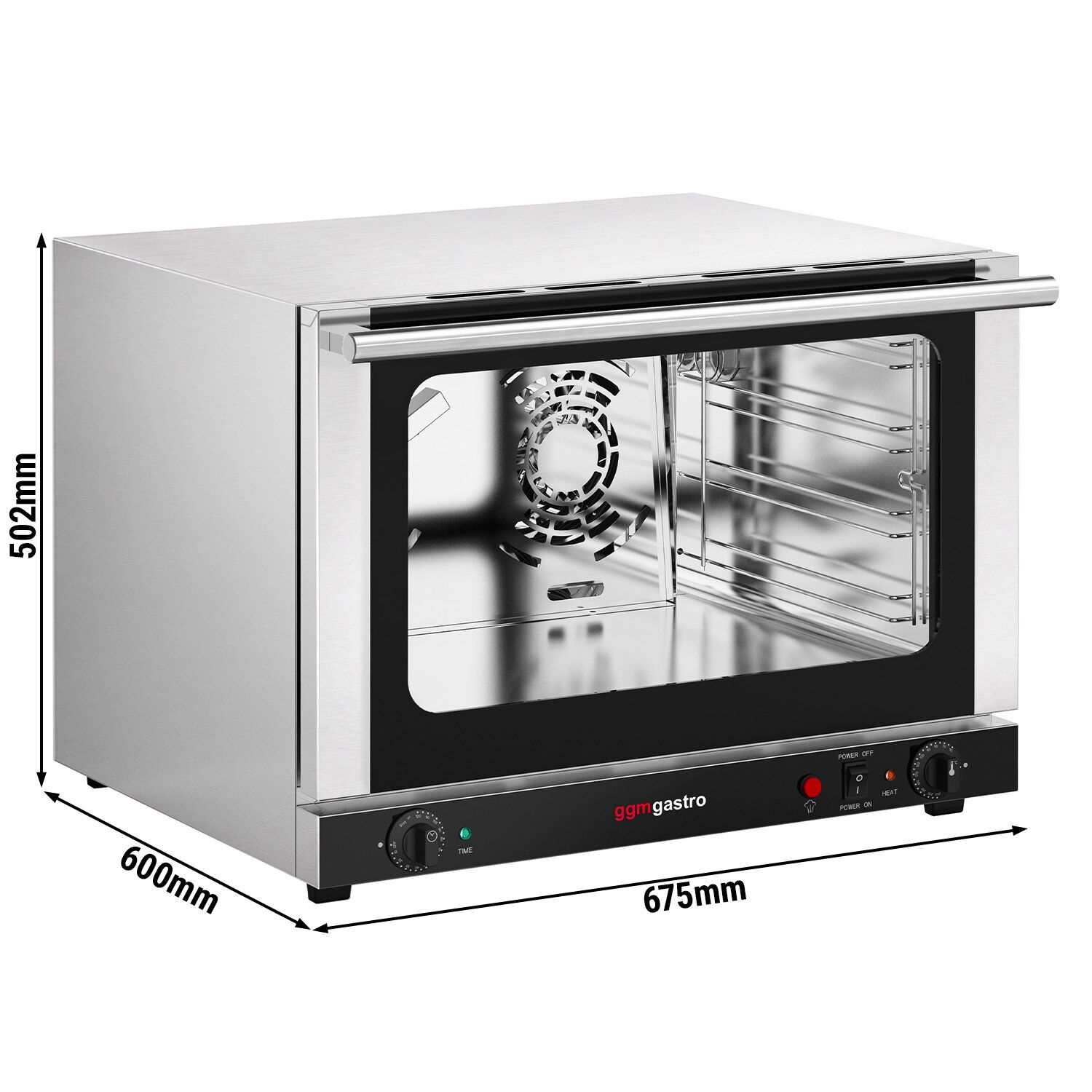 Commercial Convection Oven with Steam Injection – Manual Controls – for 4 × GN 1/1 – with Timer – incl. 3 Baking Trays