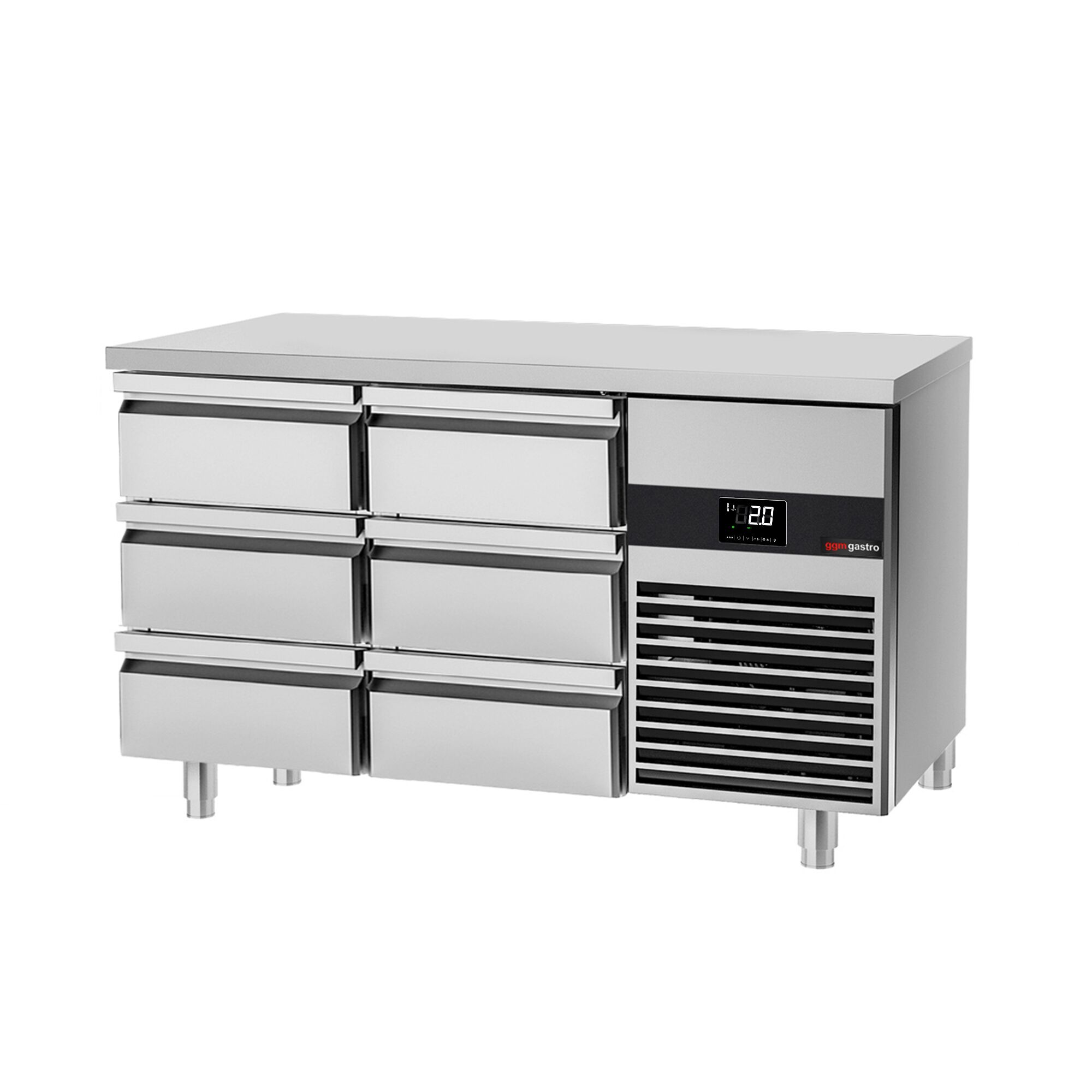 Commercial Counter Fridge PREMIUM - 1400x700mm - with 6 drawers - incl. cutting board green