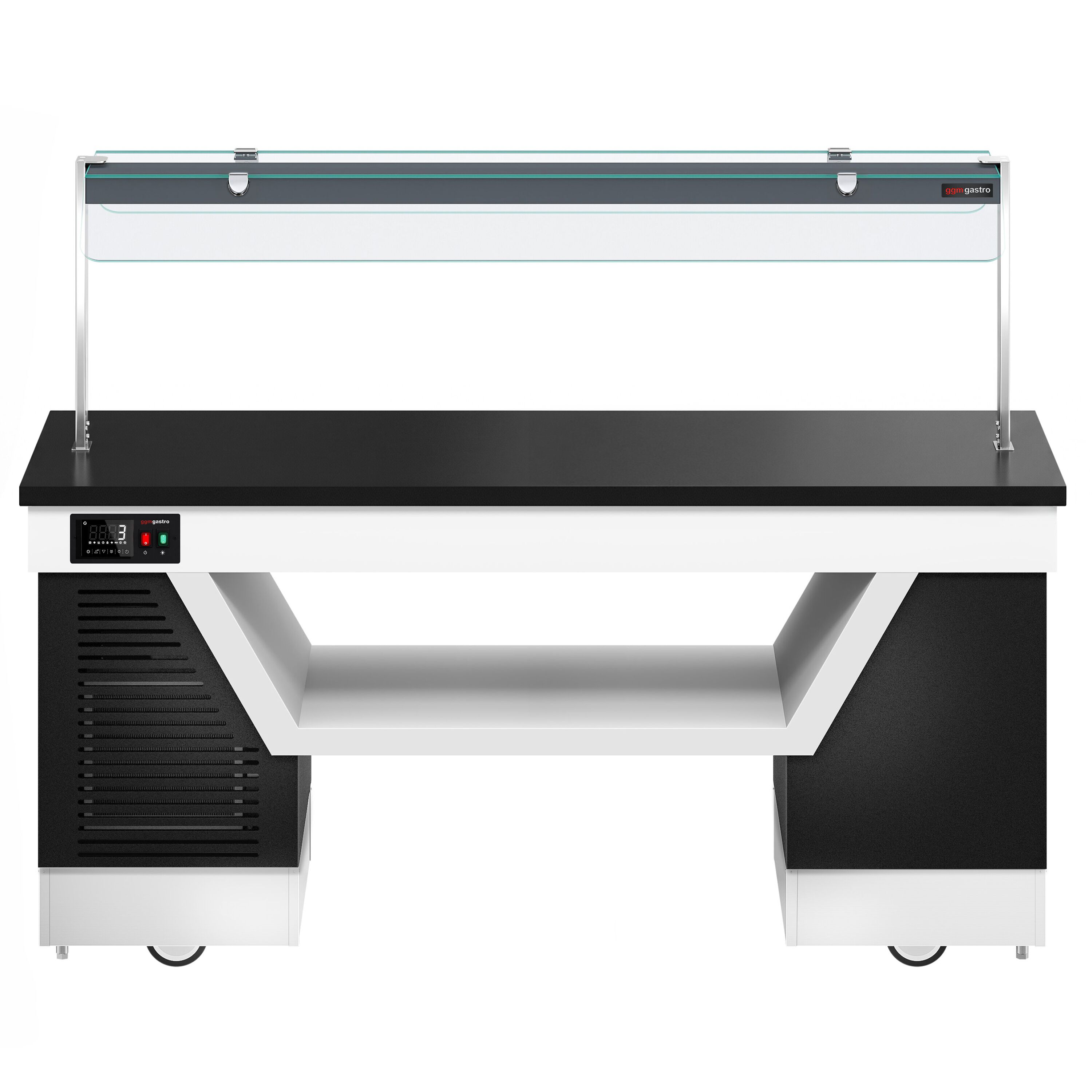 Cold buffet counter – with cooling plate – 2000 mm – for 5x GN 1/1 – incl. plate rack and castors