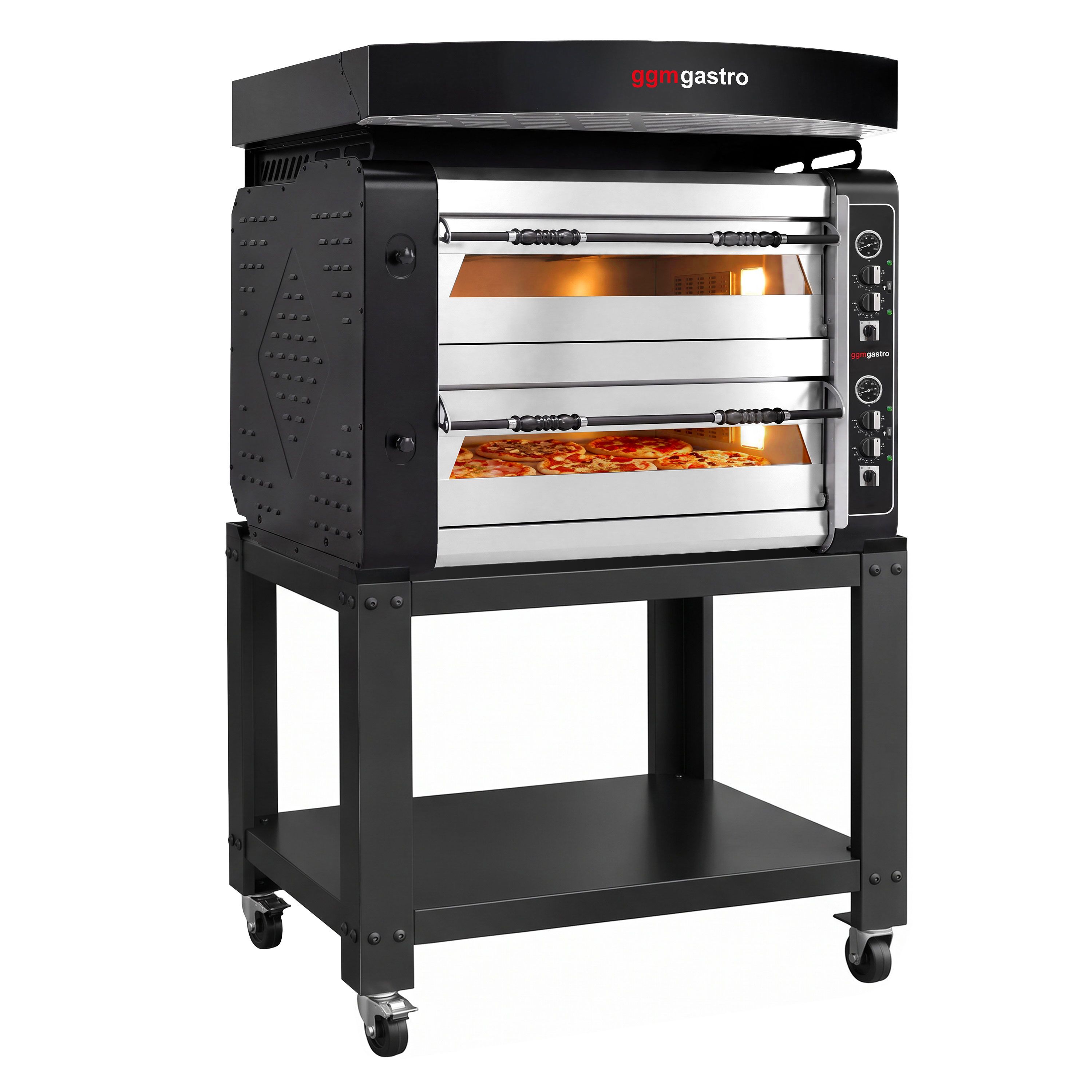 Piec do pizzy – elektryczny – 6+6x 30 cm – manualny – z okapem i podstawą – wersja szeroka